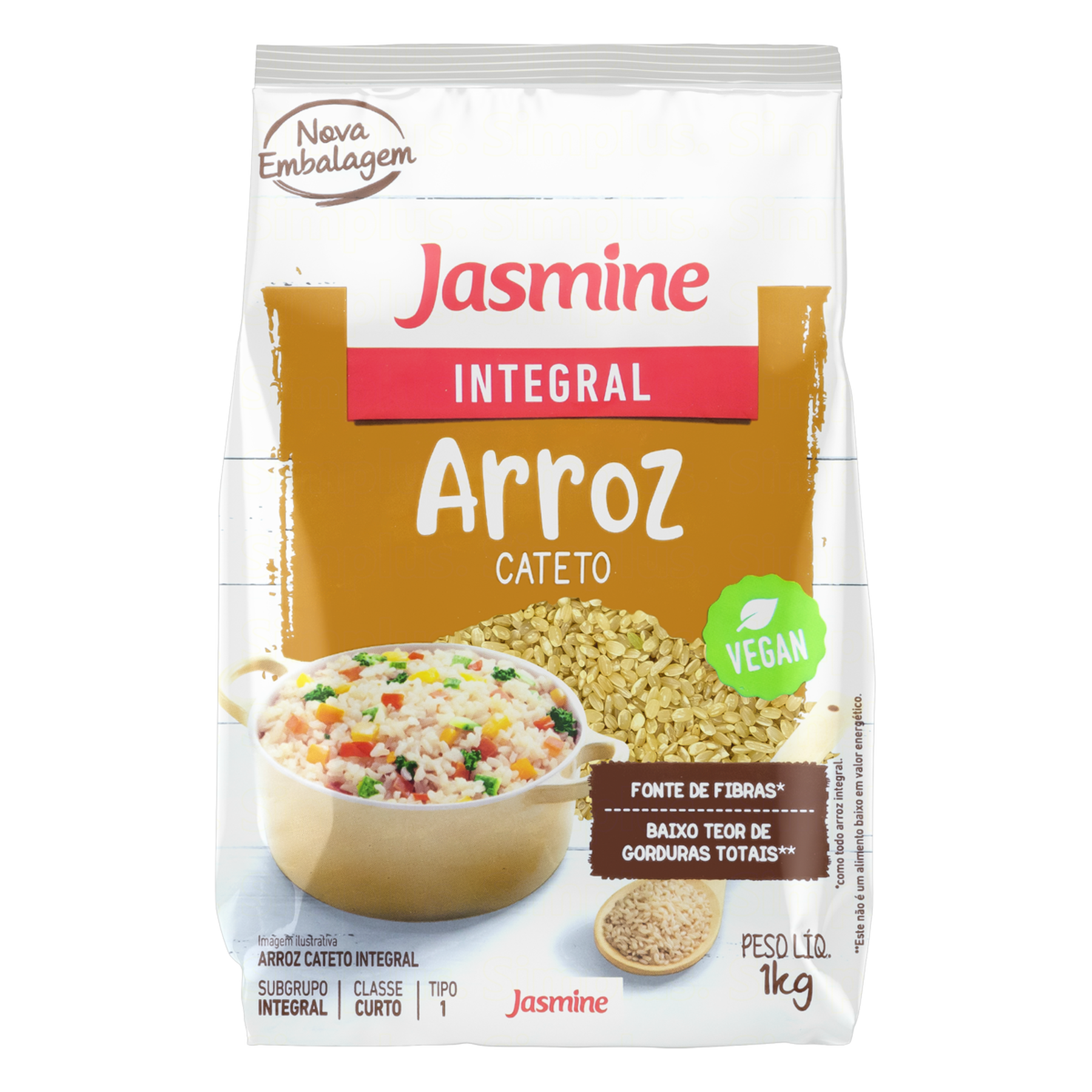 Arroz Cateto Integral Jasmine Pacote 1kg