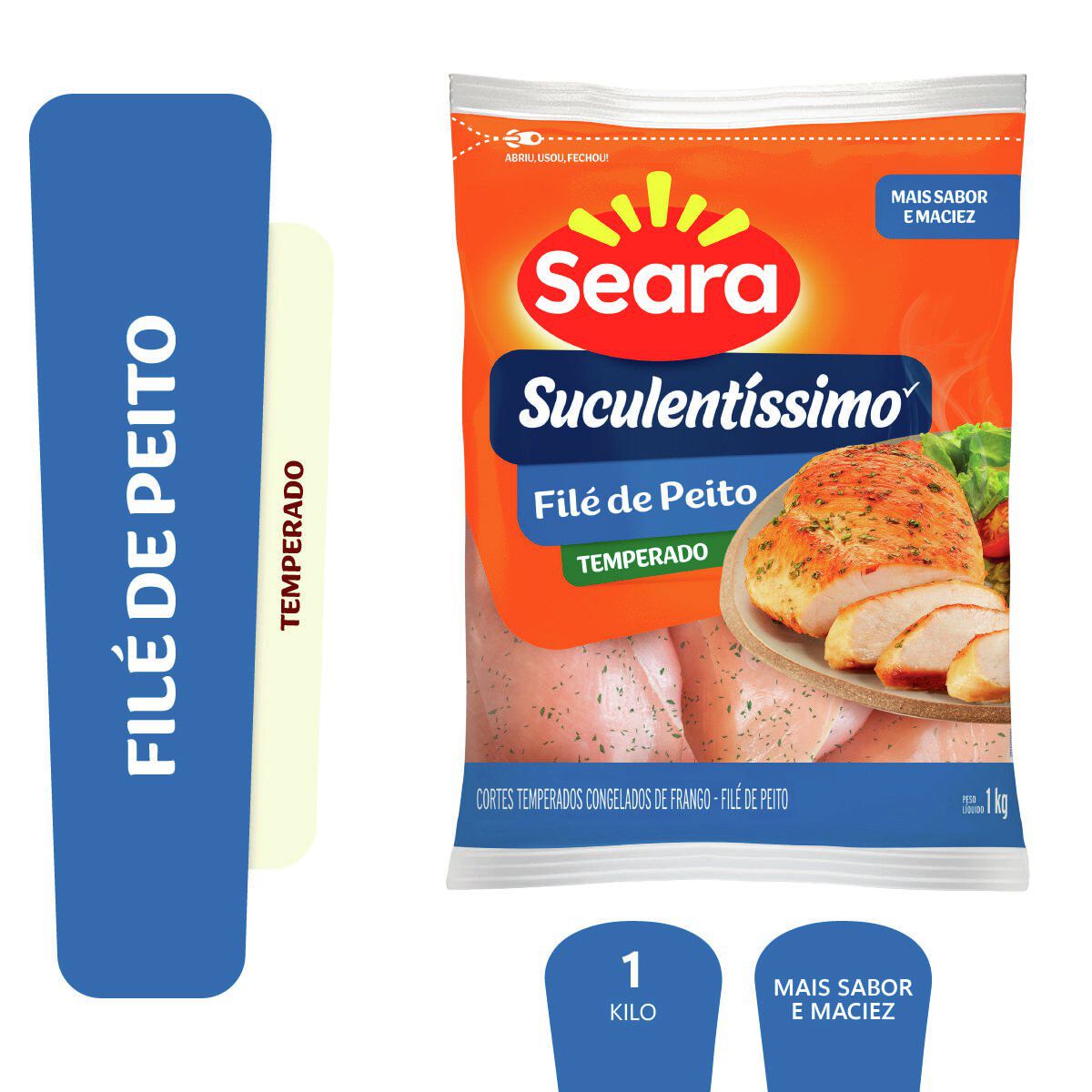 Fil&eacute; de peito temperado Suculent&iacute;ssimo Seara IQF 1kg