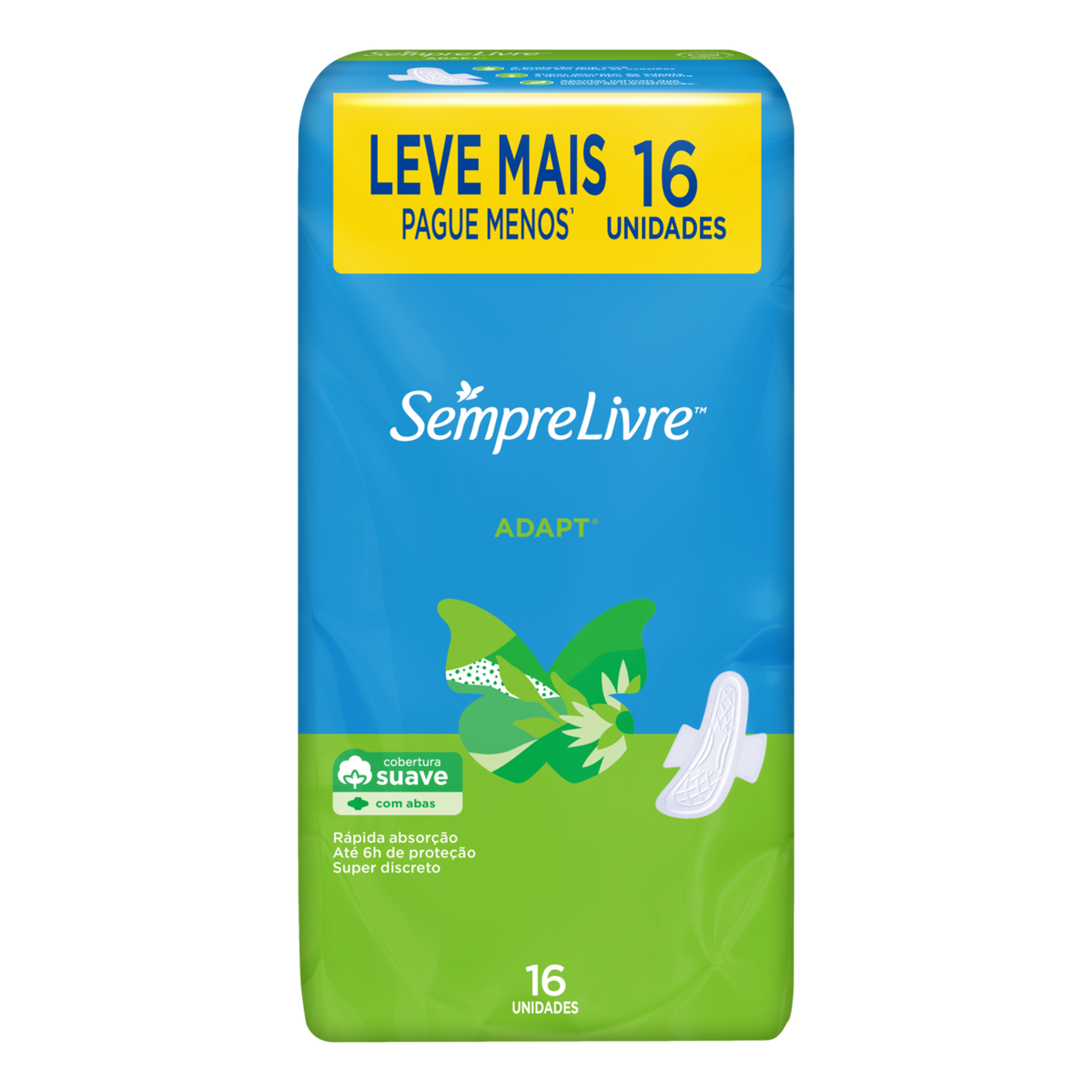 Absorvente com Abas Suave Adapt Sempre Livre Pacote C/16 Unidades - Embalagem Leve Mais Pague Menos