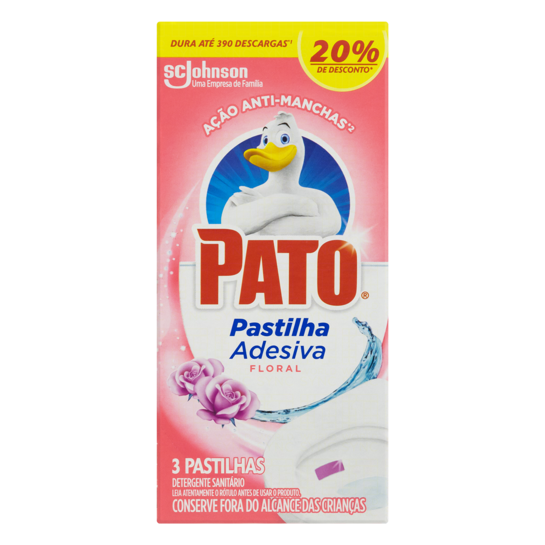 Detergente Sanit&aacute;rio Pastilha Adesiva Floral Pato C/3 Unidades