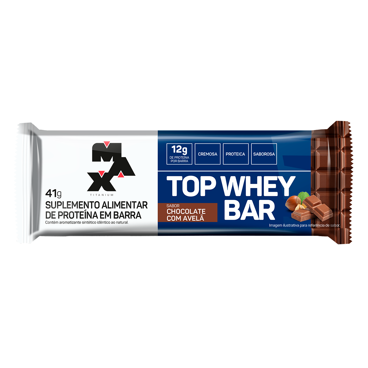 Suplemento Alimentar de Prote&iacute;na em Barra Chocolate com Avel&atilde; Top Whey Bar Max Titanium 41g