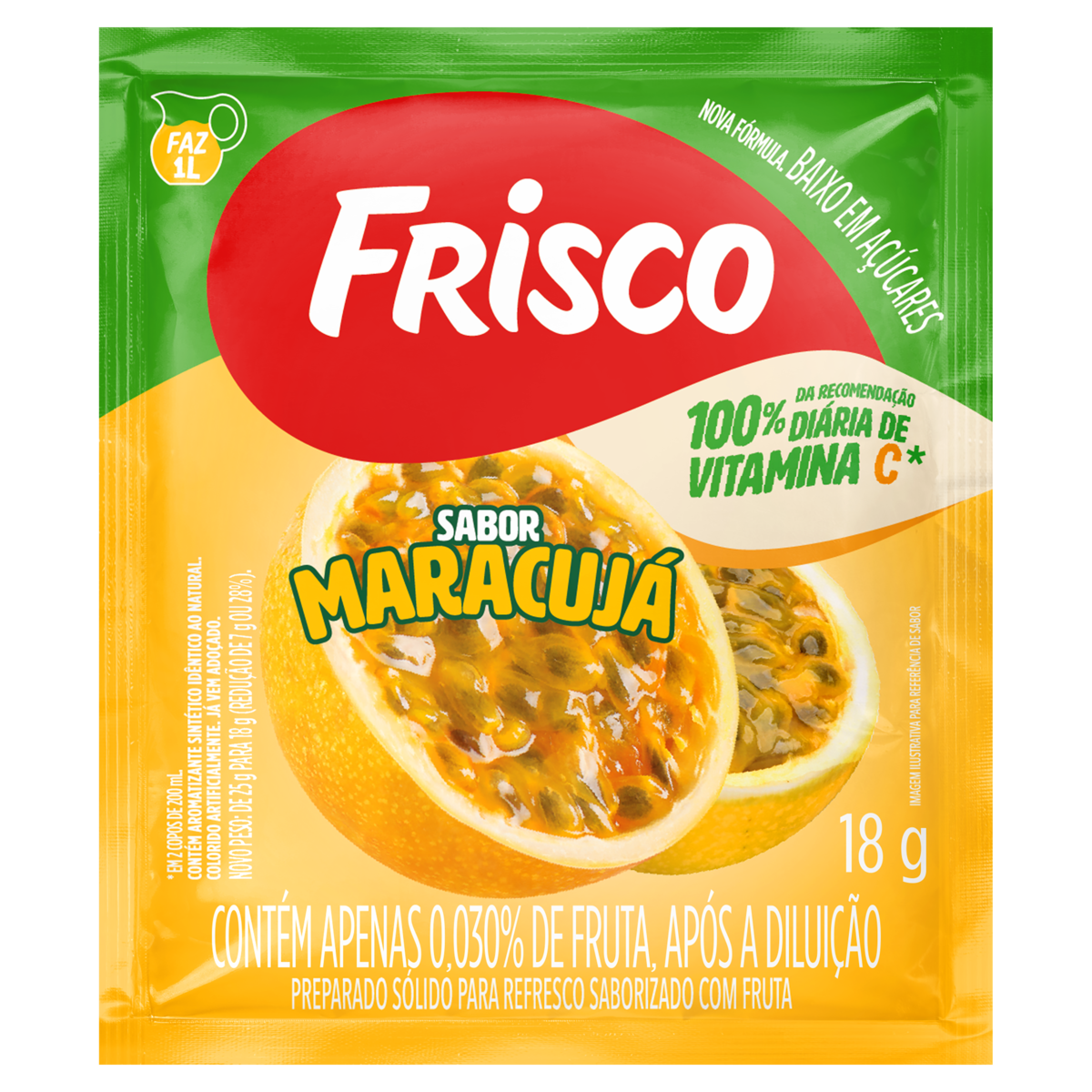 Refresco em P&oacute; Maracuj&aacute; Frisco Pacote 18g