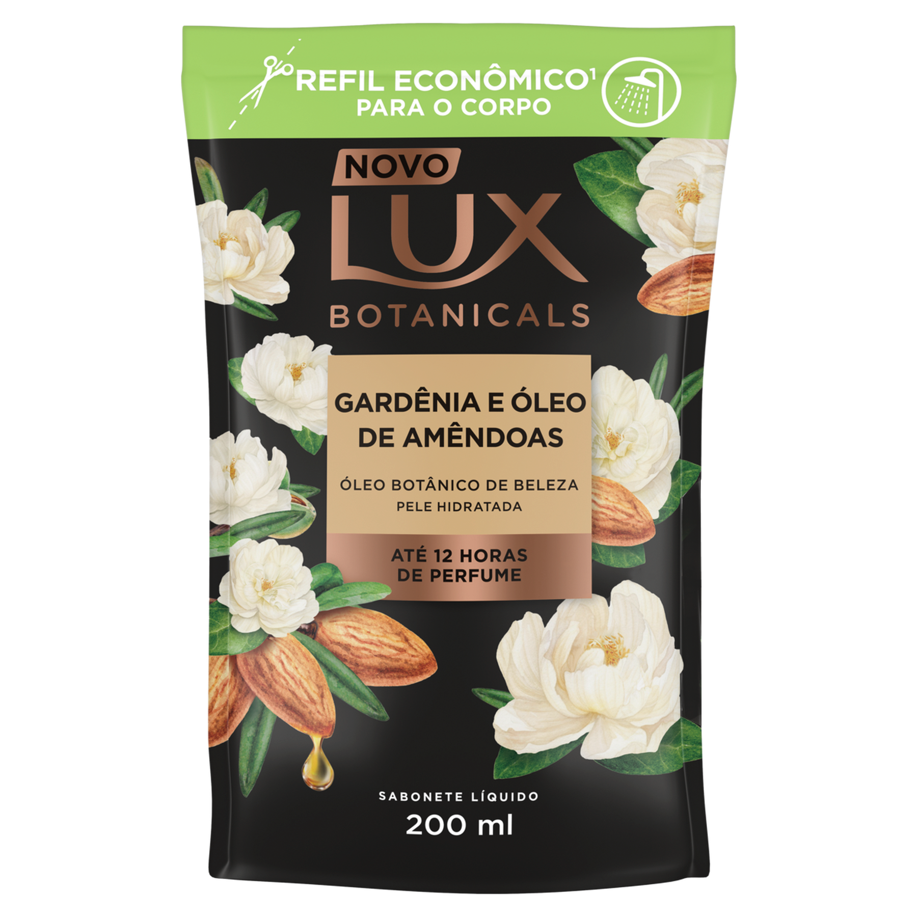 Sabonete Líquido Gardênia e Óleo de Amêndoas Lux Botanicals Sachê 200ml - Embalagem Refil Econômico