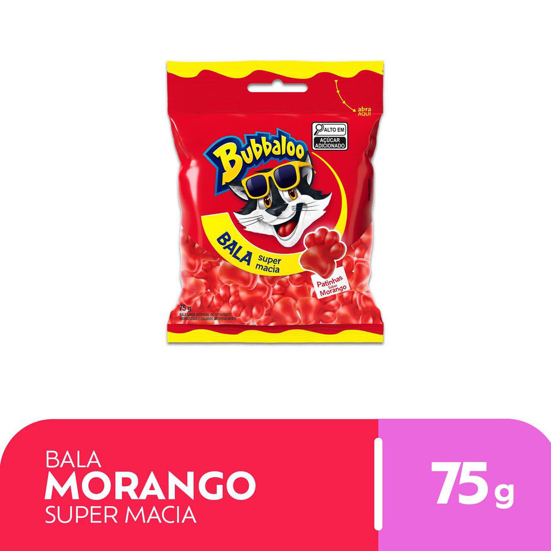 Bala Morango Patinhas Bubbaloo Pacote 75g