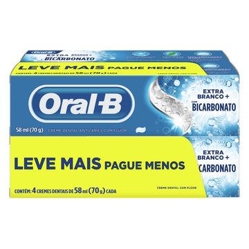 Creme Dental Extra Branco com Bicarbonato Oral-B Caixa 4x70g