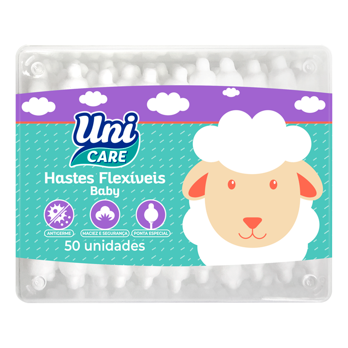 Hastes Flex&iacute;veis Baby Uni Care C/50 Unidades