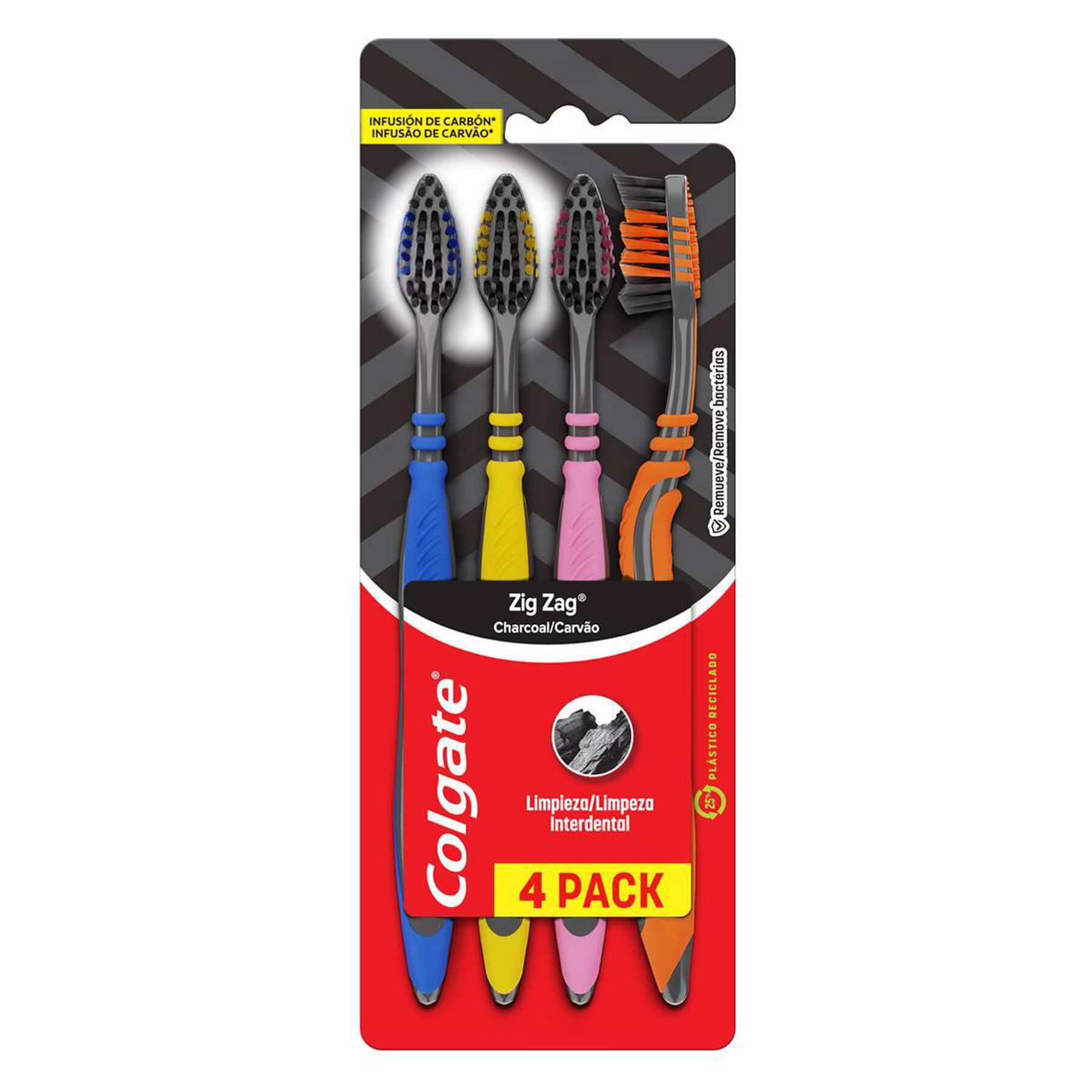 Escova Dental Média Infusão de Carvão Zig Zag Colgate C/4 Unidades
