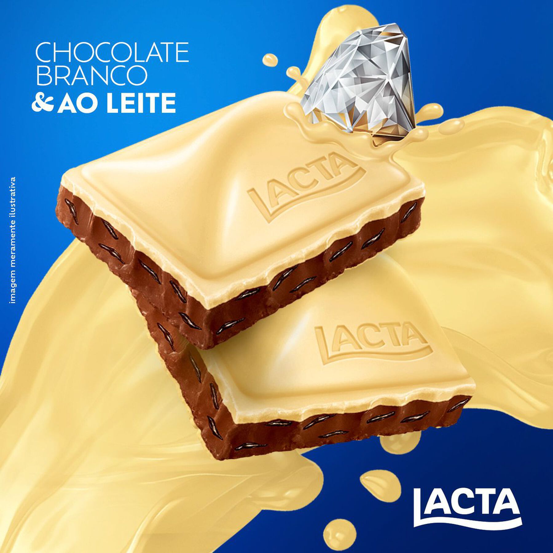 Barra de Chocolate ao Leite e Branco Diamante Negro + Laka Lacta Pacote 80g