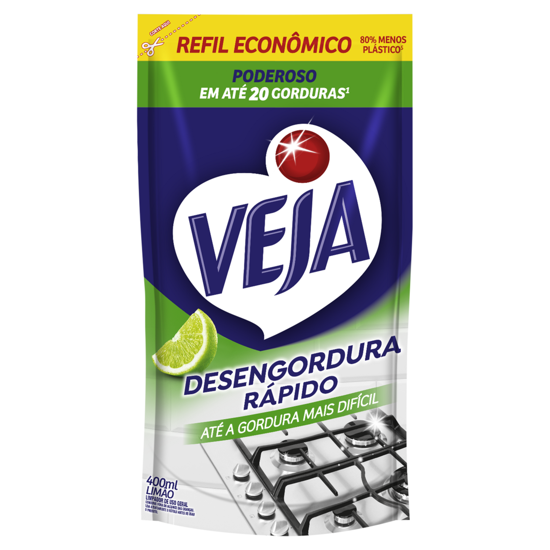 Limpador Desengordurante Lim&atilde;o Veja Sach&ecirc; 400ml - Refil Econ&ocirc;mico
