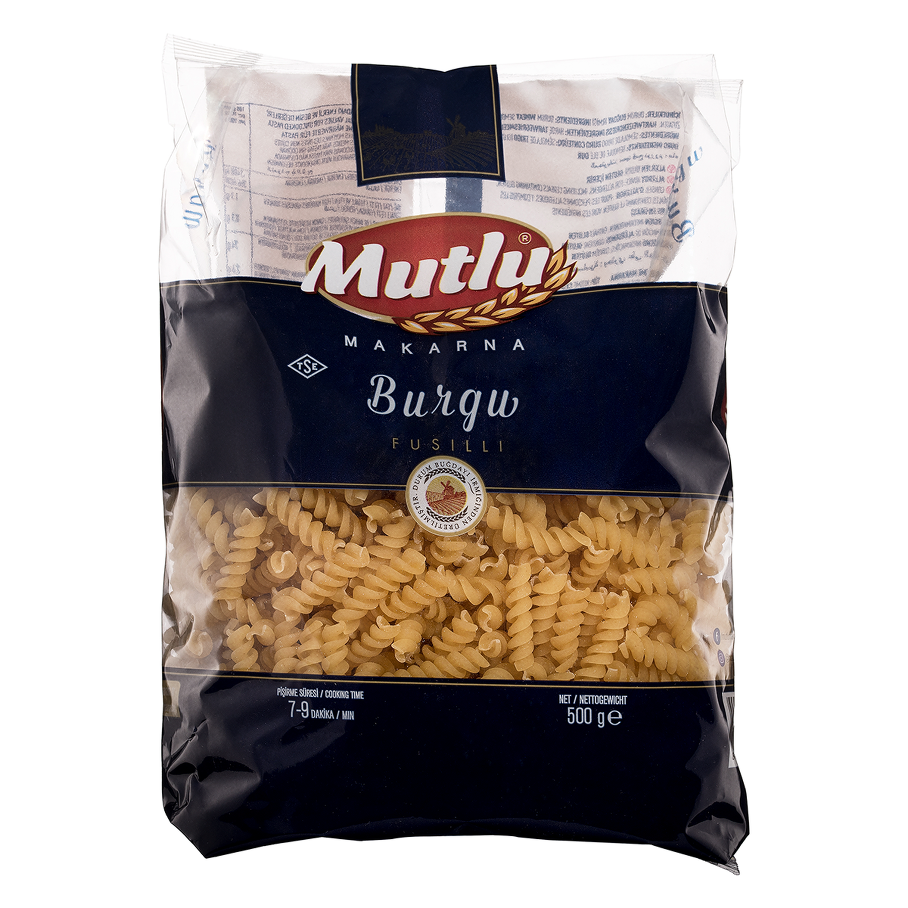 Macarrão Grano Duro Burgu Fusilli Mutlu 500g