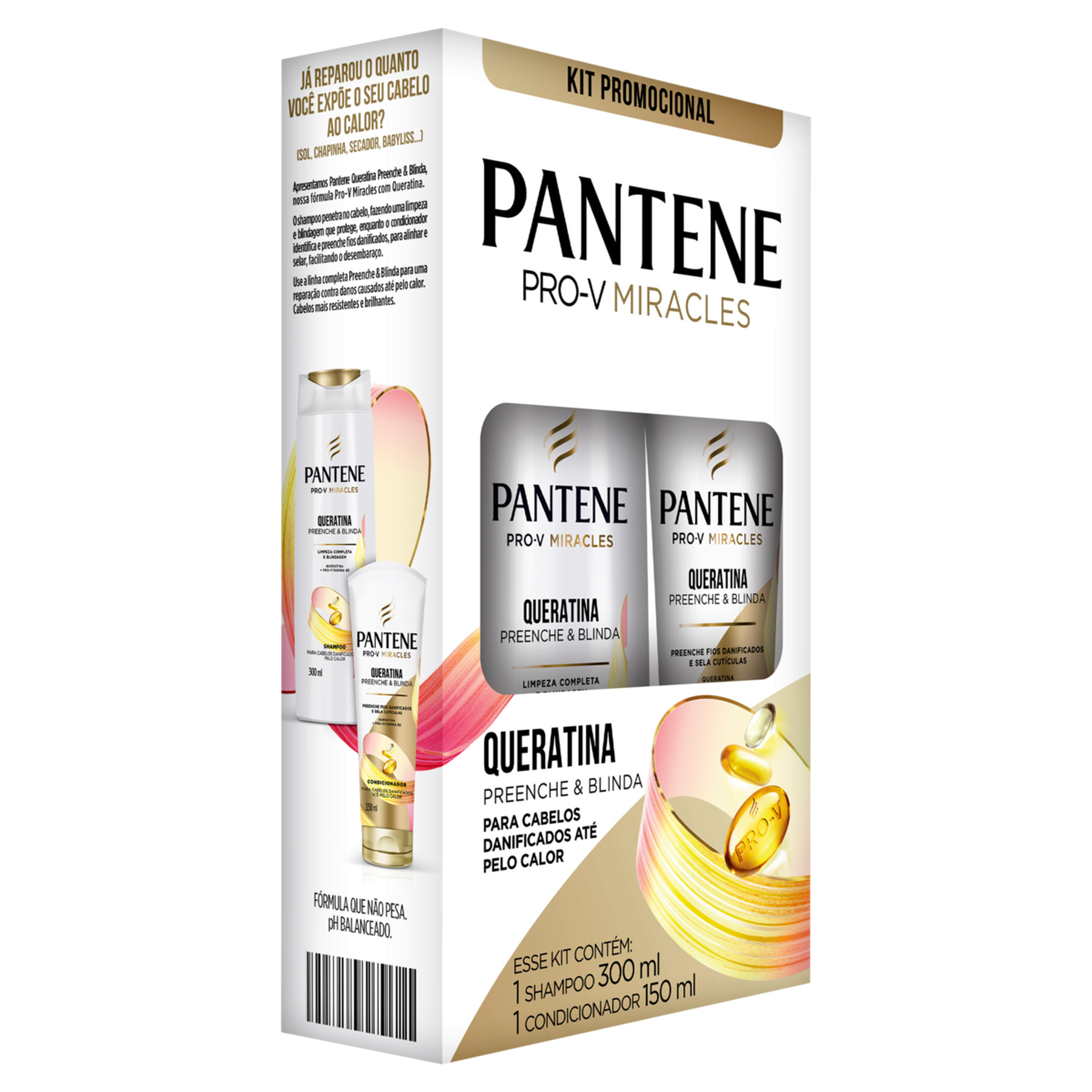 Shampoo 300ml + Condicionador 150ml Queratina Preenche e Blinda Pantene