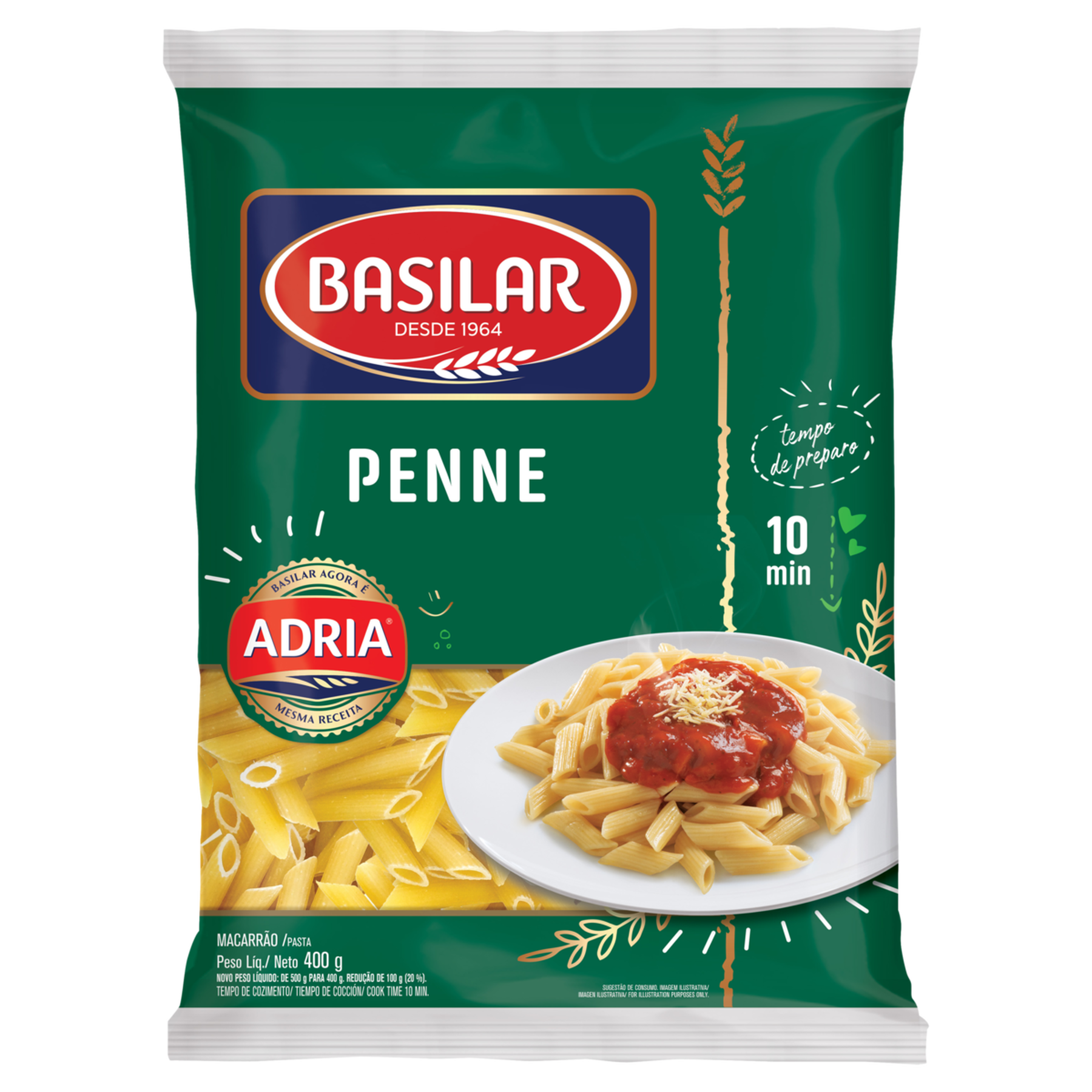 Macarrão de Sêmola Penne Basilar Pacote 400g