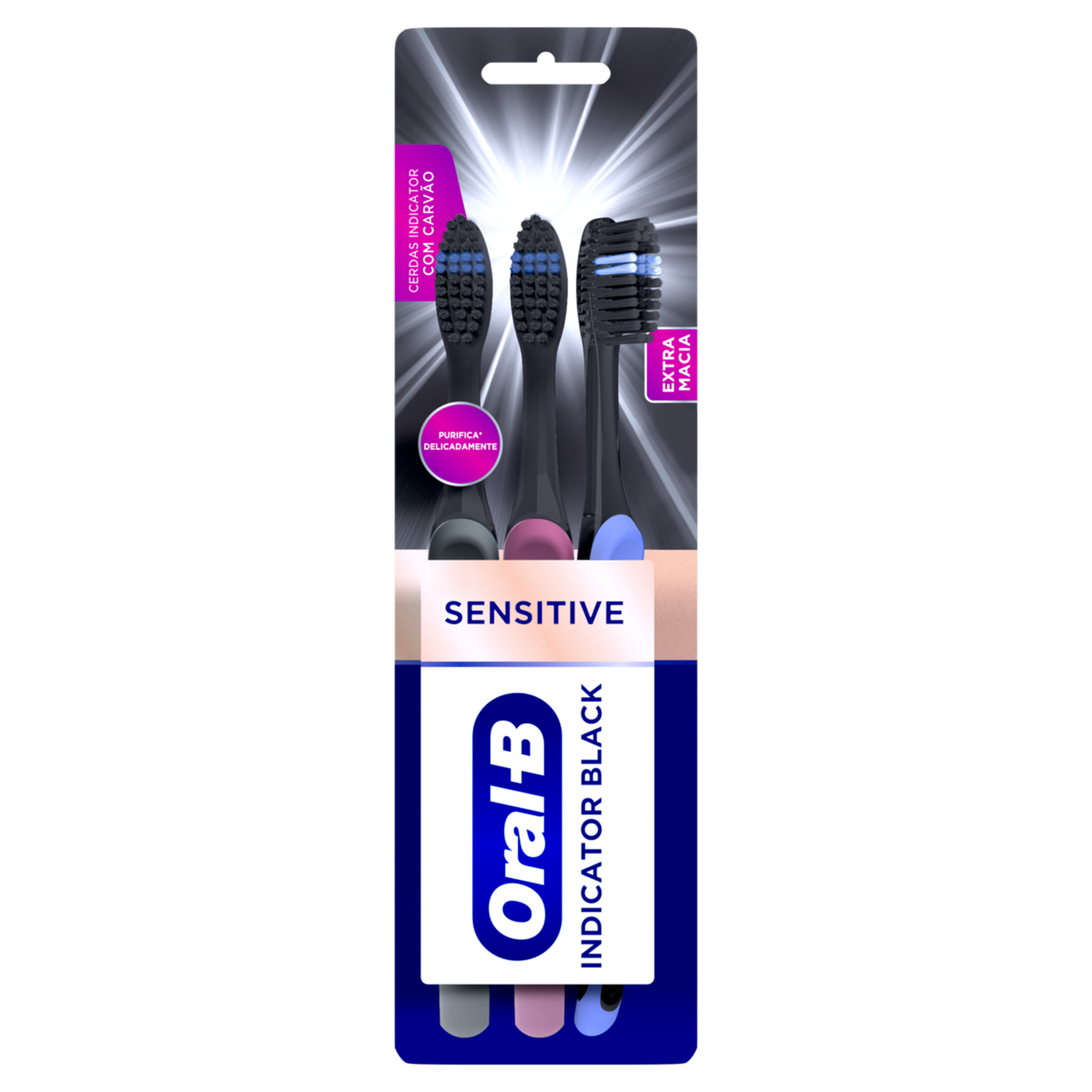 Escova Dental Extramacia Sensitive Indicator Black Oral-B C/3 Unidades