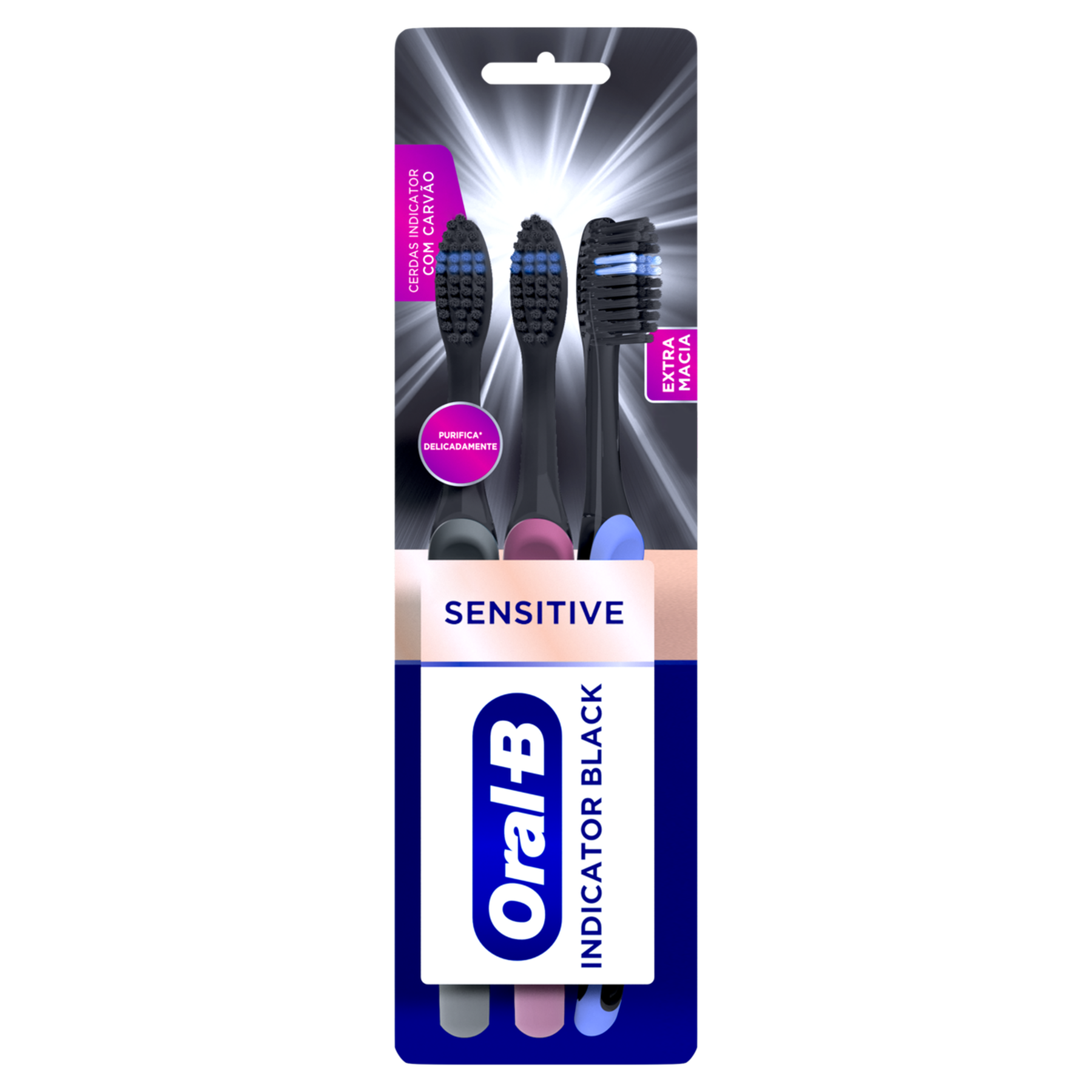 Escova Dental Extramacia Sensitive Indicator Black Oral-B C/3 Unidades