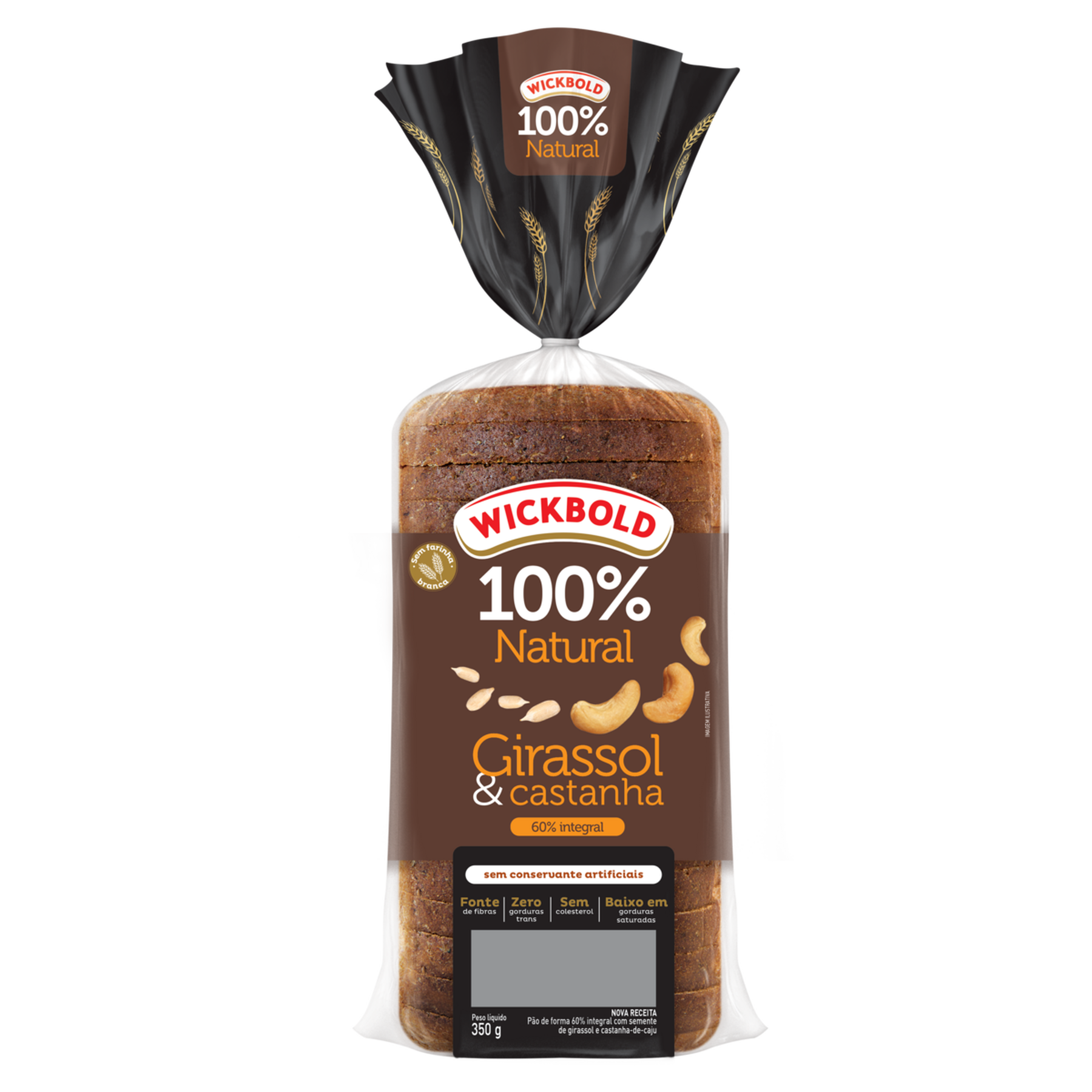 P&atilde;o de Forma Integral Girassol e Castanha Wickbold Pacote 350g