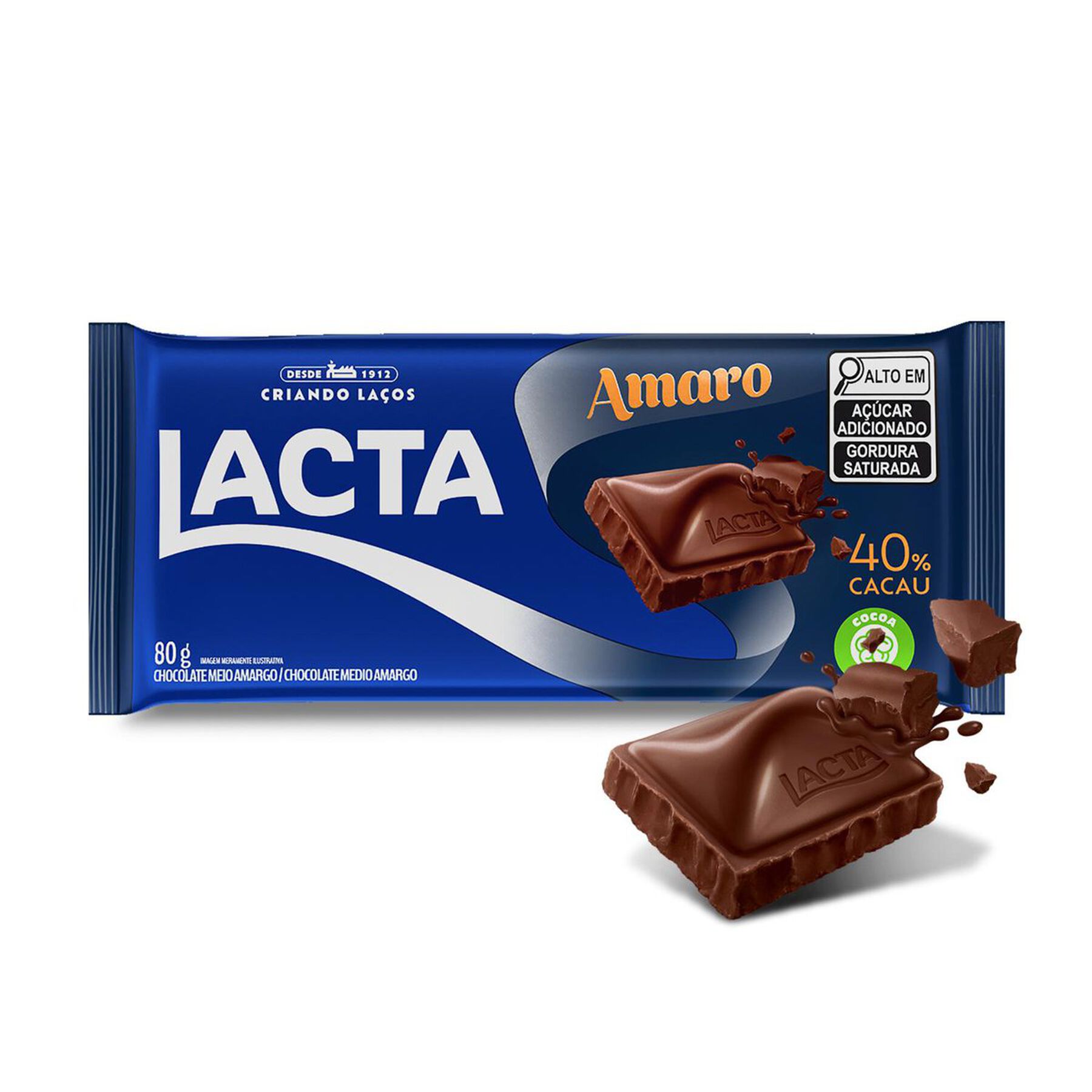 Barra de Chocolate Meio Amargo 40% Cacau Amaro Lacta Pacote 80g