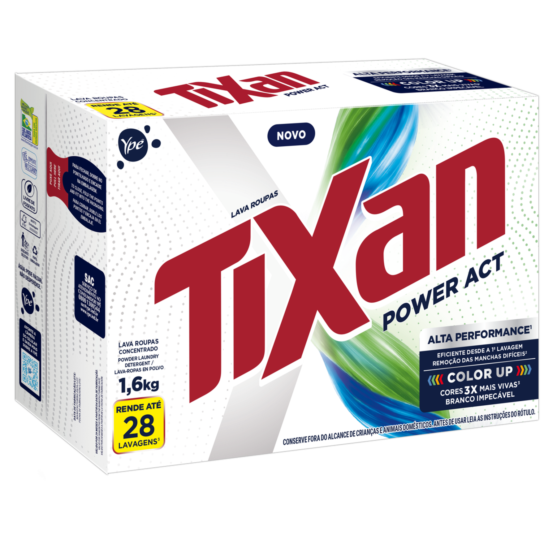 Sab&atilde;o em P&oacute; Lava Roupas Power Act Tixan Yp&ecirc; Caixa 1,6kg&nbsp;