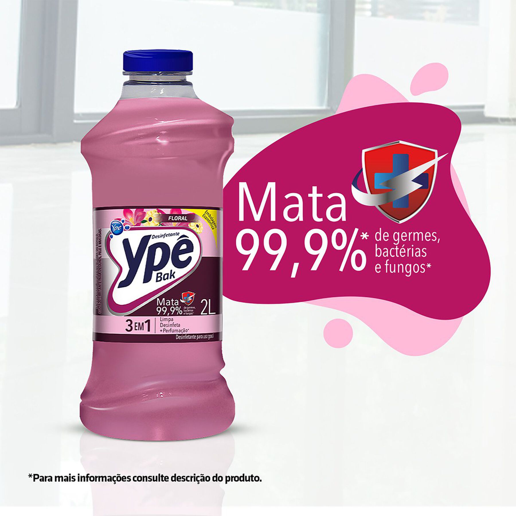 Desinfetante Uso Geral Floral Ypê Bak Frasco 2l