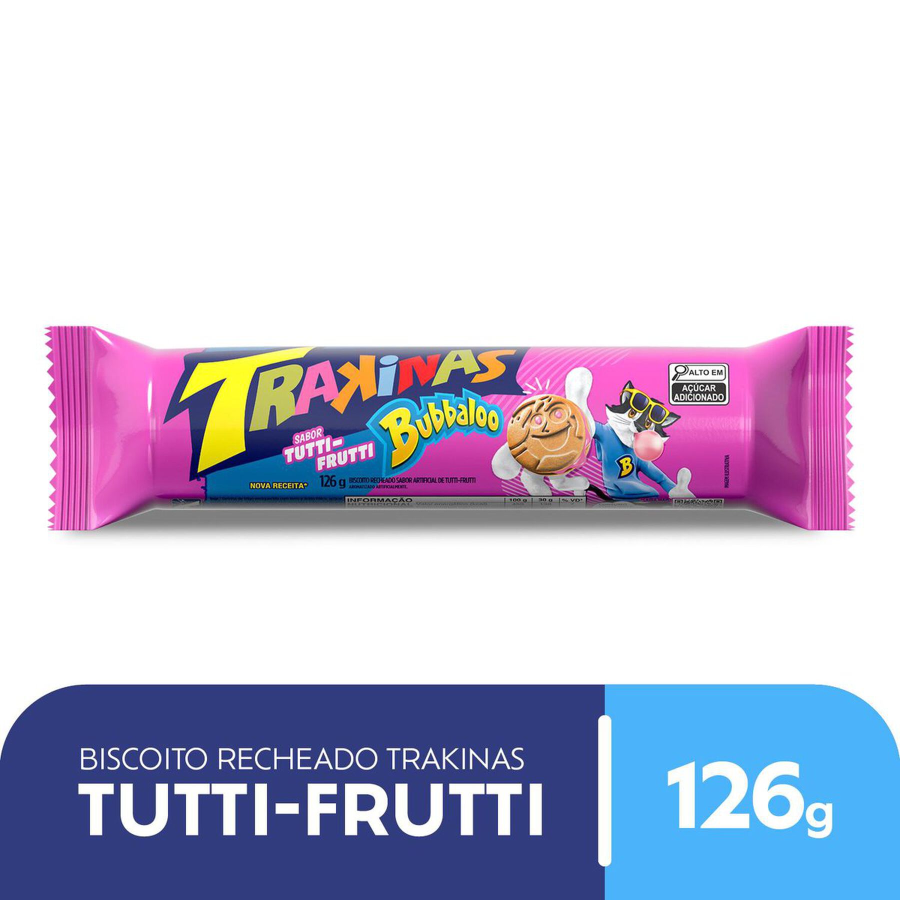 Biscoito Recheio Tutti Frutti Bubbaloo Trakinas Pacote 126g