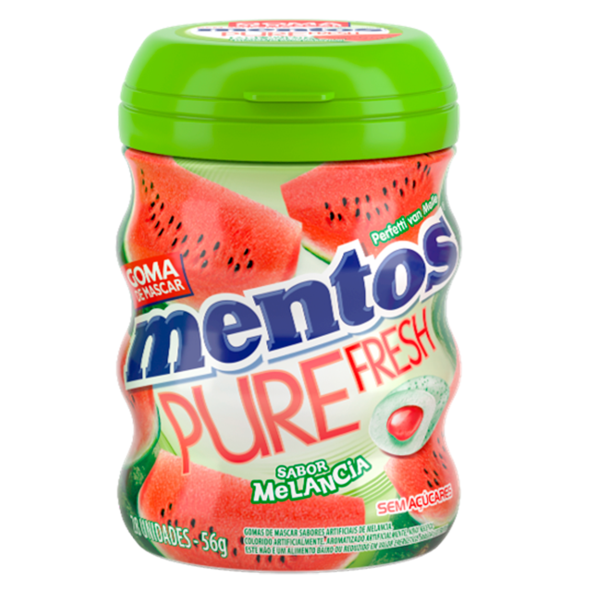 Goma de Mascar Melancia Zero A&ccedil;&uacute;car Pure Fresh Mentos Pote 56g