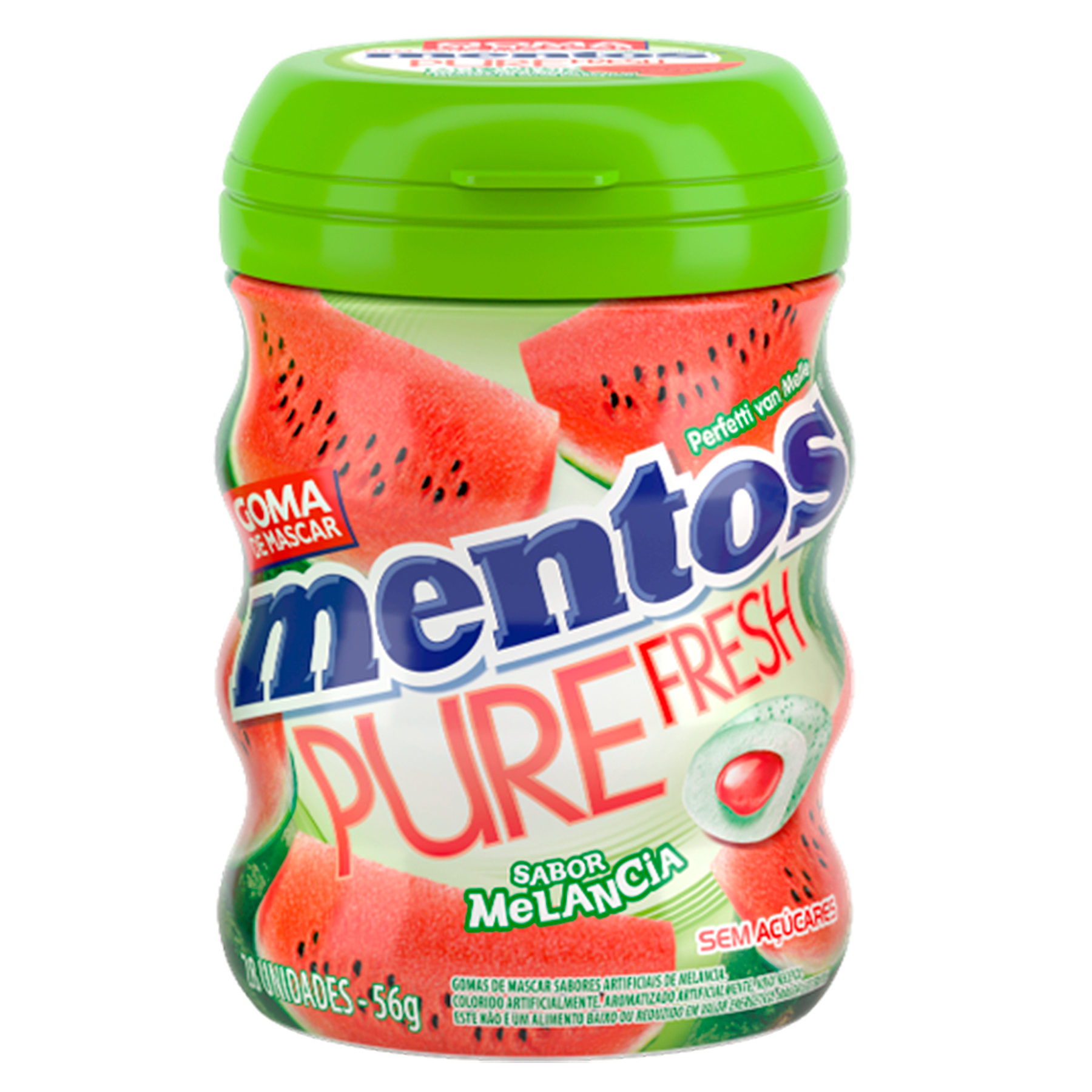 Goma de Mascar Melancia Zero A&ccedil;&uacute;car Pure Fresh Mentos Pote 56g
