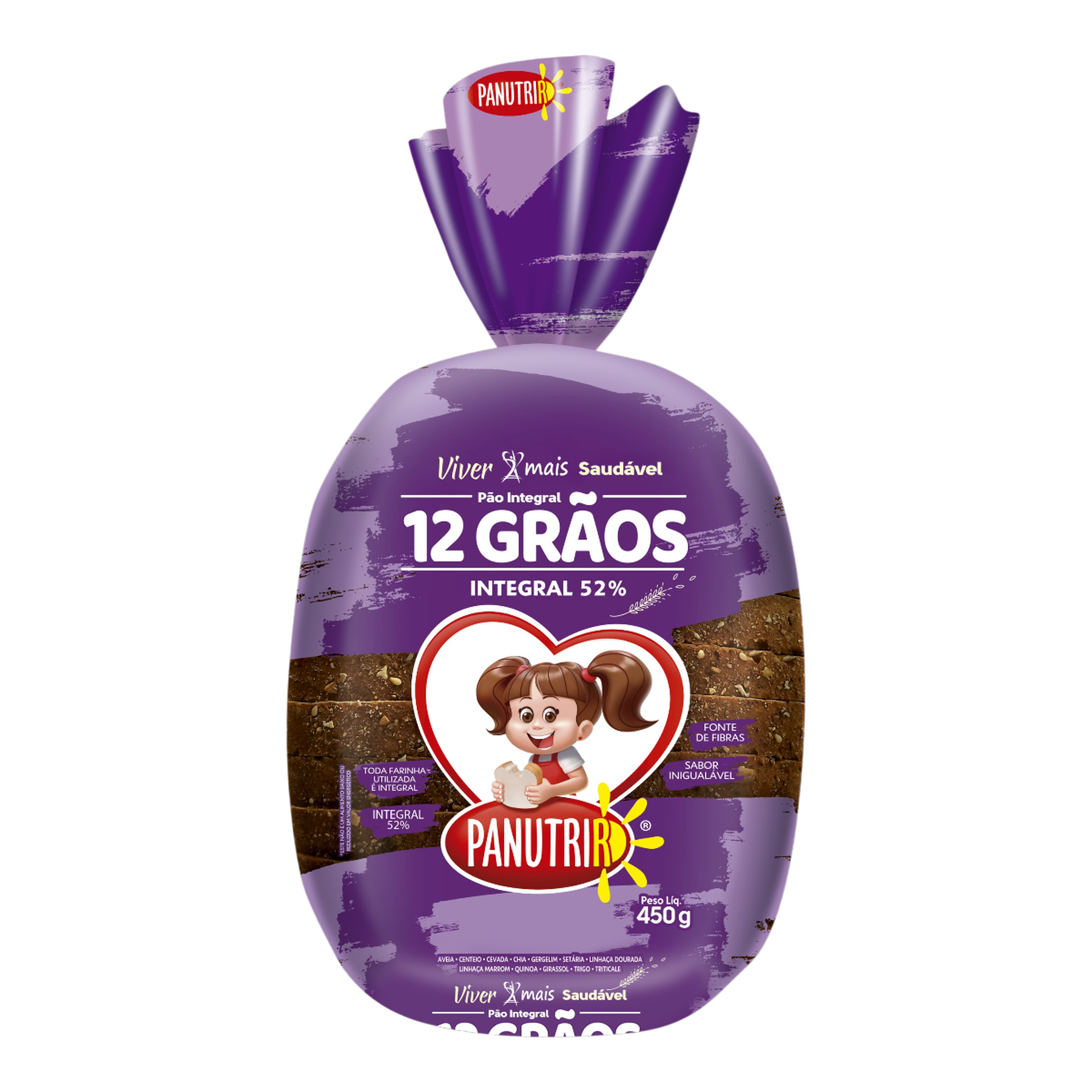 P&atilde;o Integral 12 Gr&atilde;os Panutrir Pacote 450g