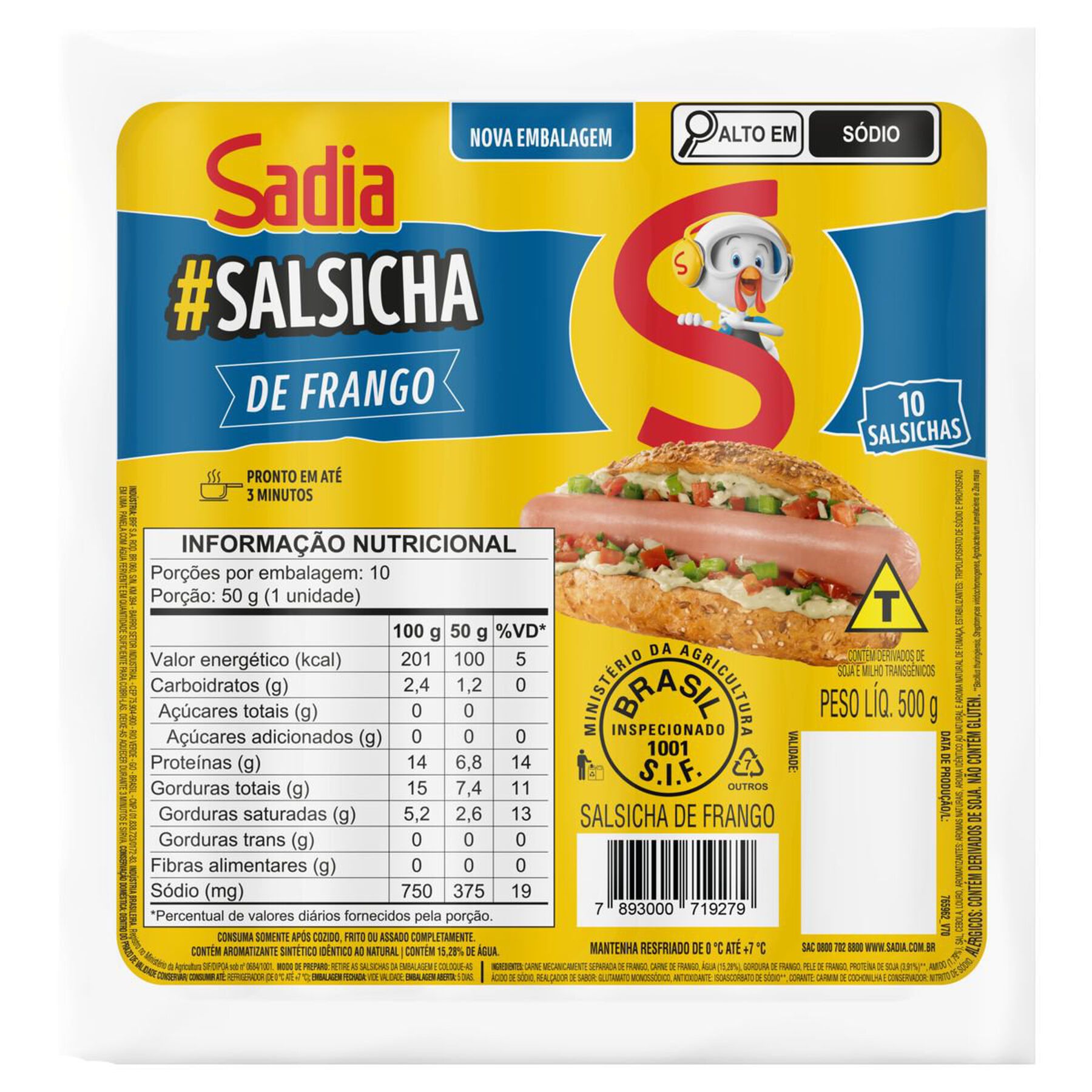 Salsicha de Frango Sadia 500g&nbsp;