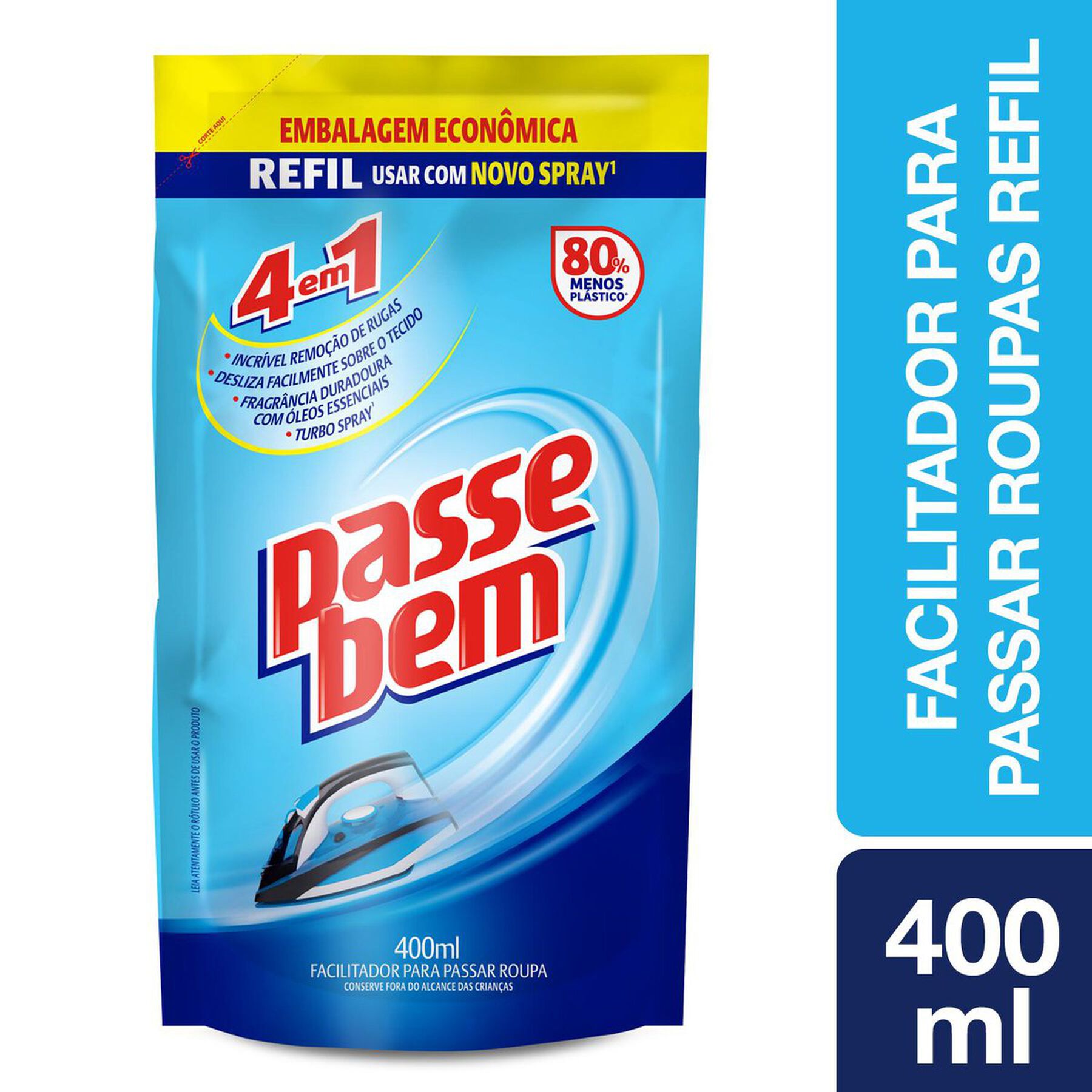 Facilitador de Passar Roupas Líquido Passe Bem Sachê 400ml - Refil Embalagem Econômica