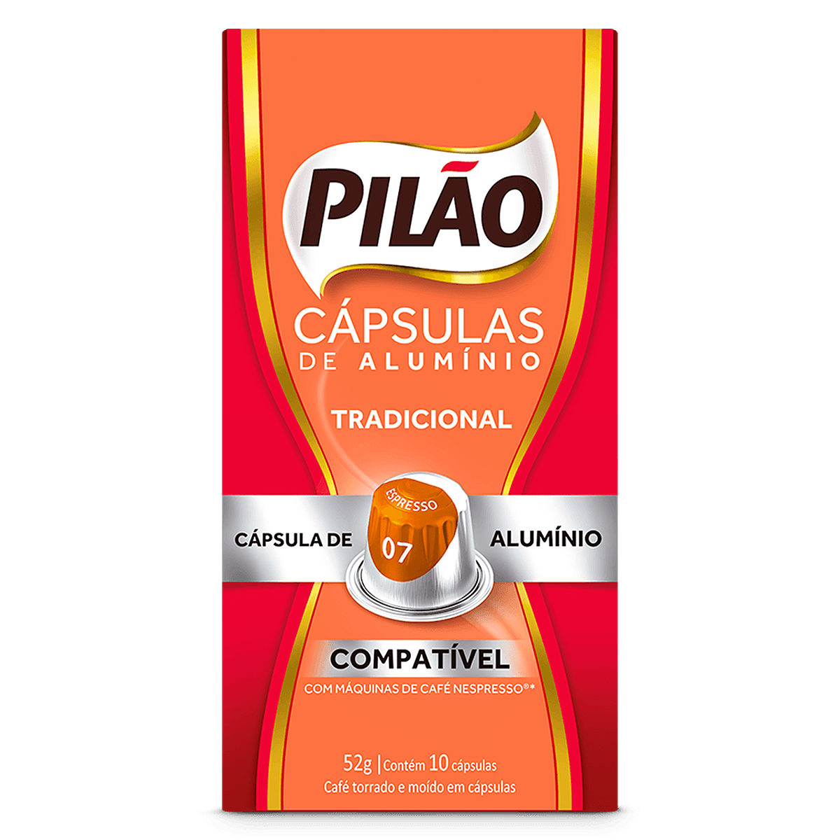 Caf&eacute; em C&aacute;psula Torrado e Mo&iacute;do Espresso 07 Tradicional Pil&atilde;o Caixa 52g C/10 Unidades