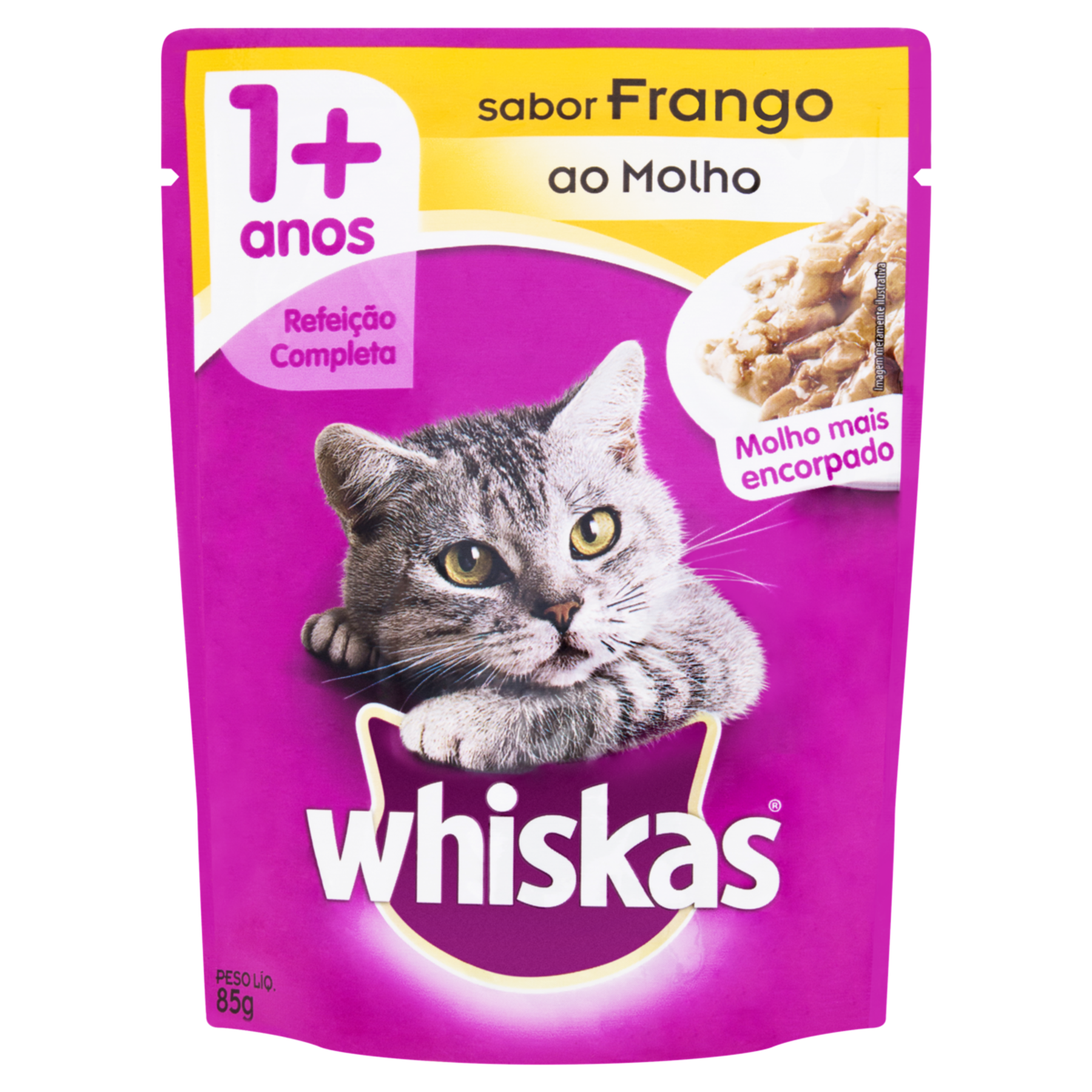 Alimento para Gatos Adultos 1+ Frango ao Molho Whiskas Sachê 85g