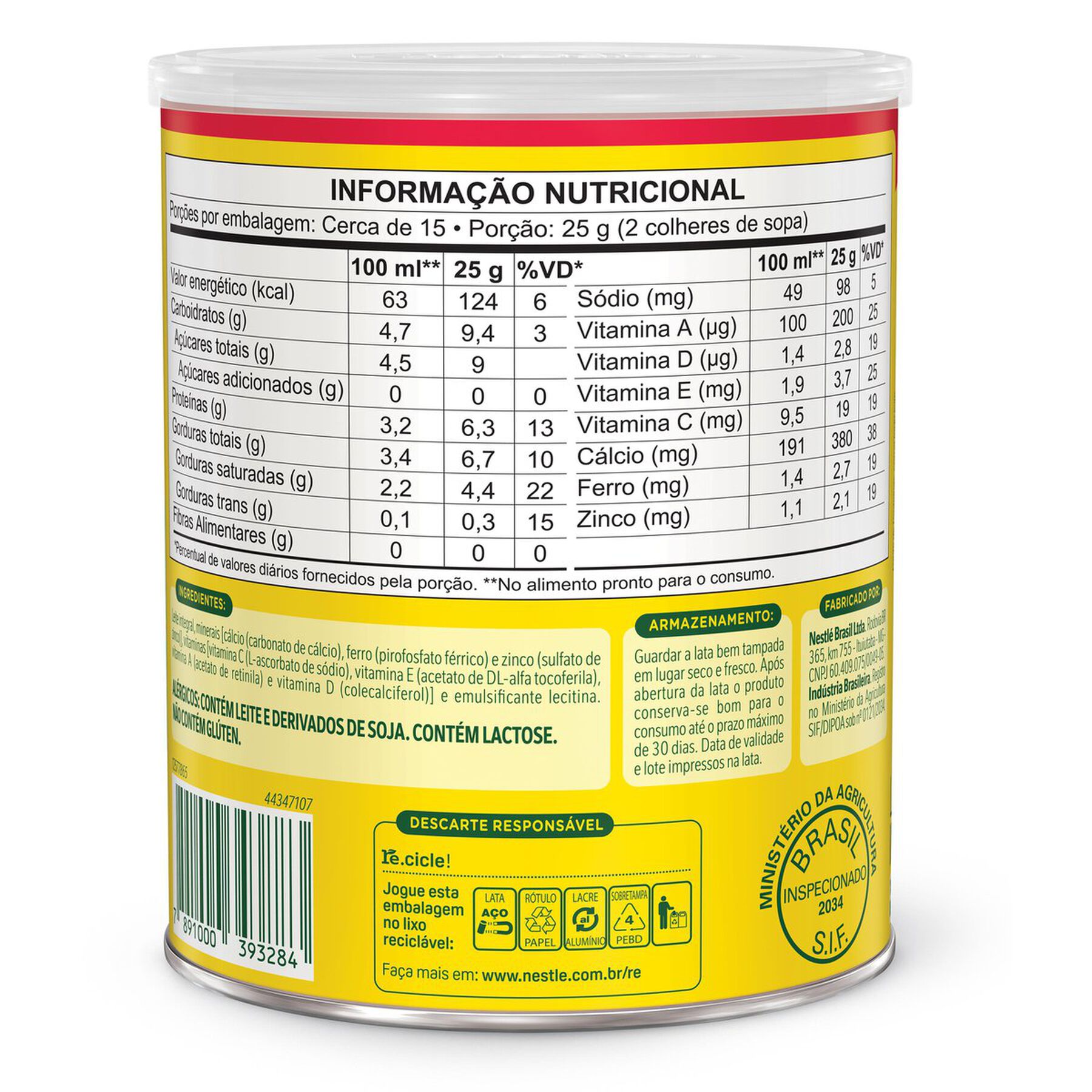 Leite em Pó Ninho Integral Instantâneo Lata 380g