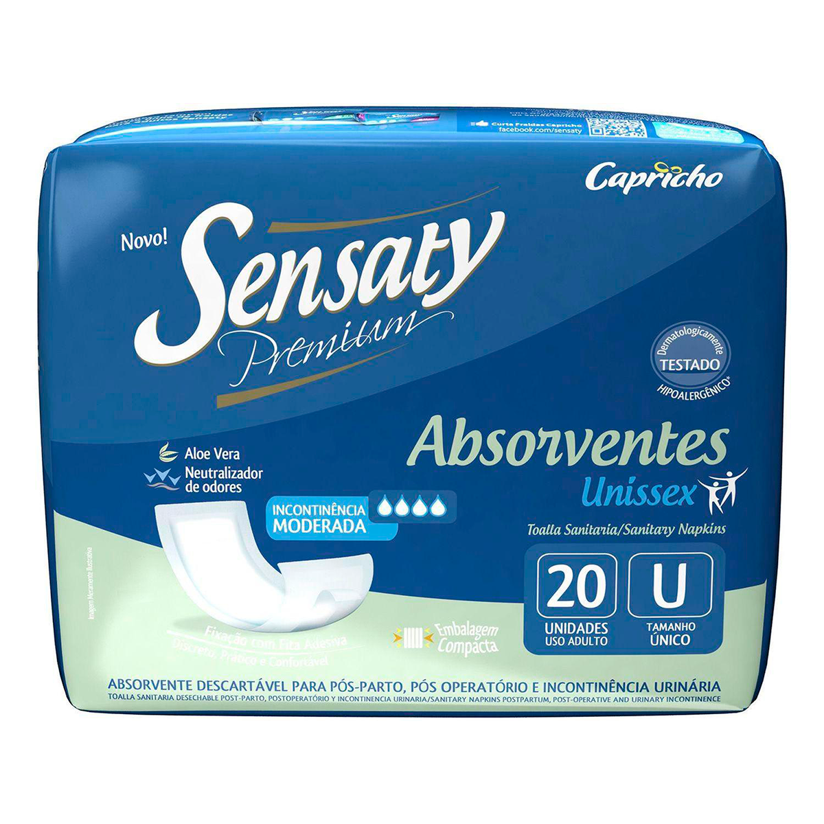 Absorvente Unissex Tamanho &Uacute;nico Sensaty Premium C/20 Unidades