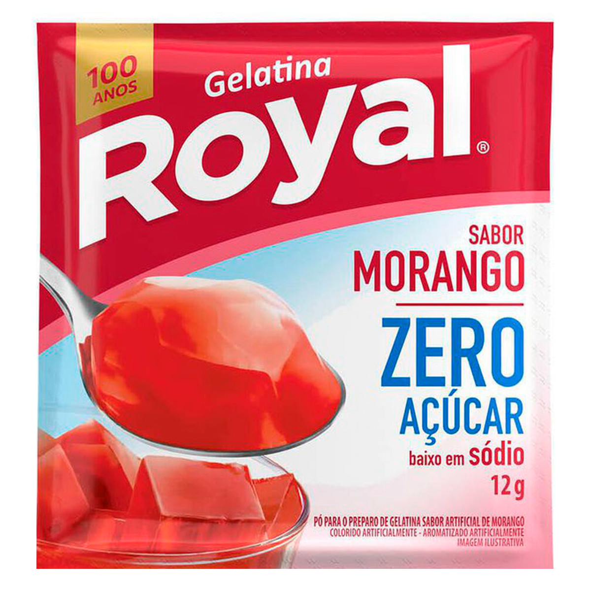 Gelatina em P&oacute; Morango Zero A&ccedil;&uacute;car Royal Pacote 12g&nbsp;