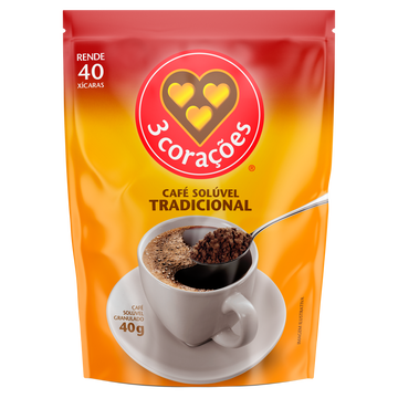 Café Solúvel Granulado Tradicional 3 Corações Sachê 40g