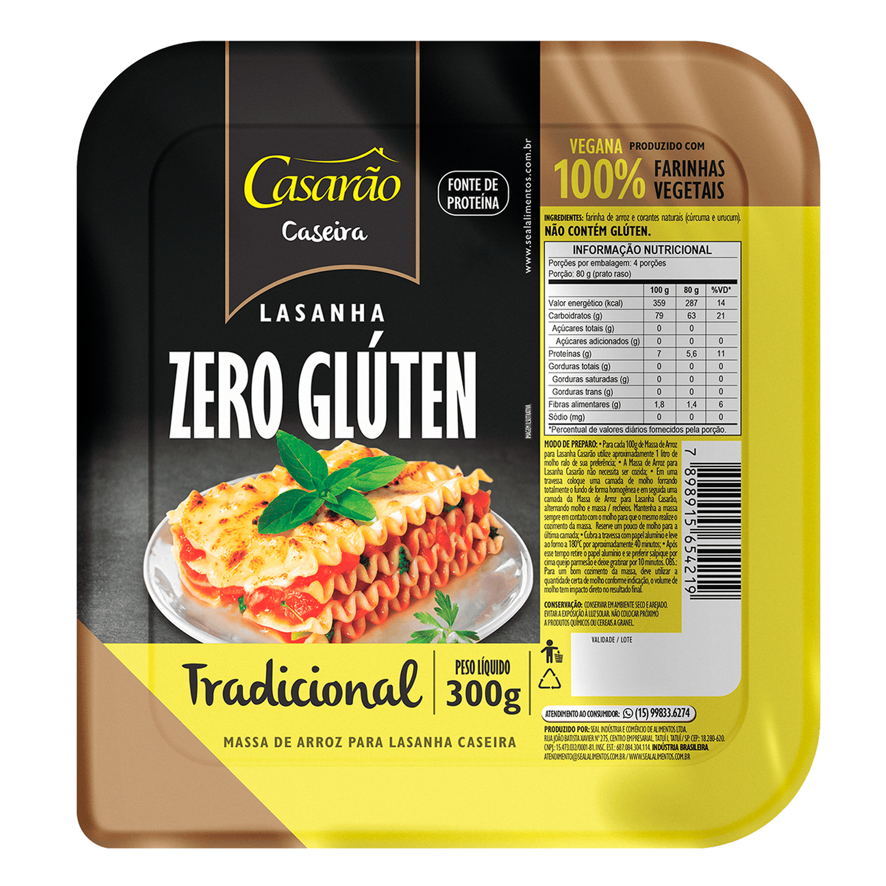 Lasanha Caseira Tradicional sem Gl&uacute;ten Casar&atilde;o Pacote 300g
