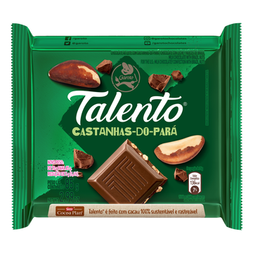 Chocolate ao Leite com Castanhas-do-Pará Garoto Talento Pacote 85g