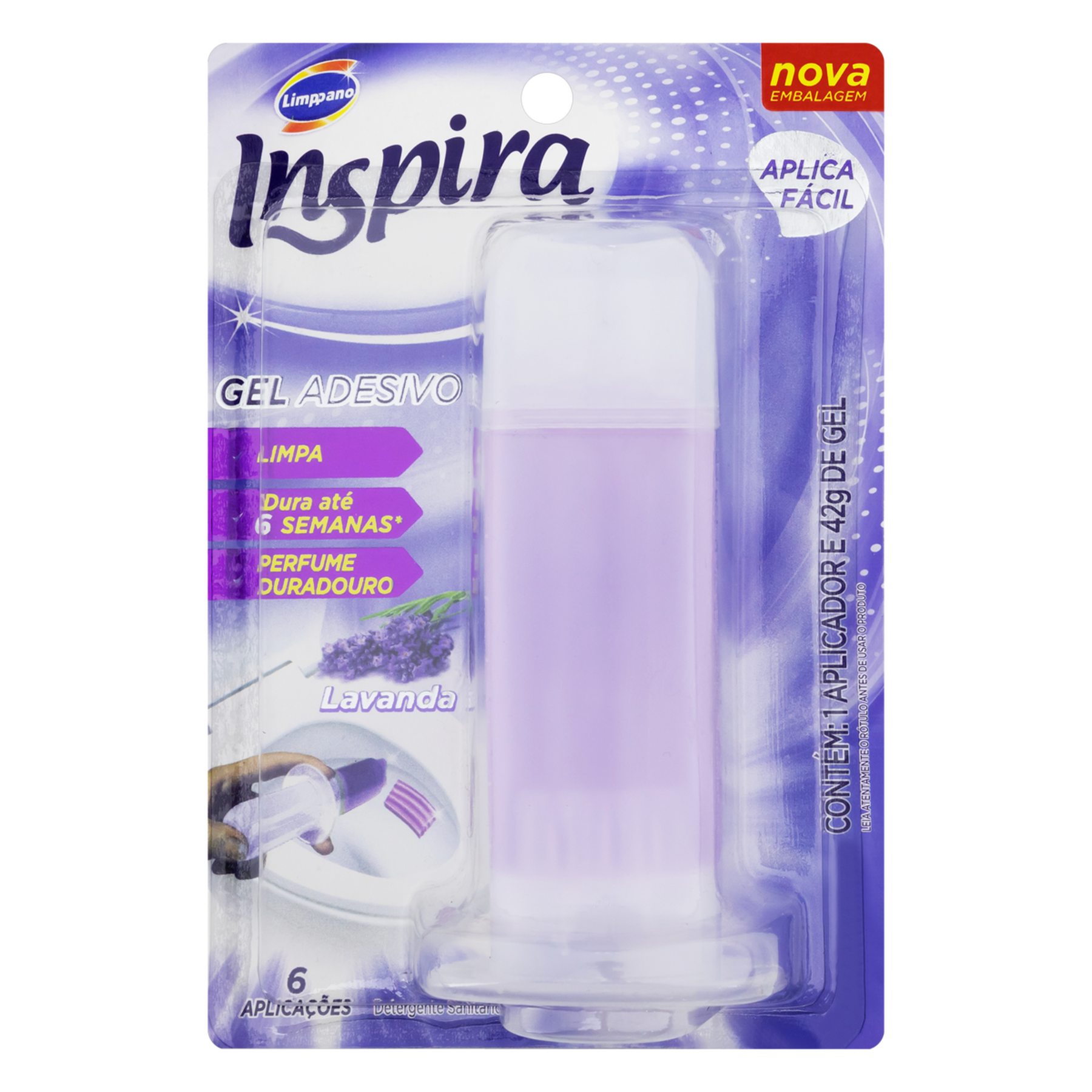 Detergente Sanit&aacute;rio Gel Adesivo com Aplicador Lavanda Inspira 42g