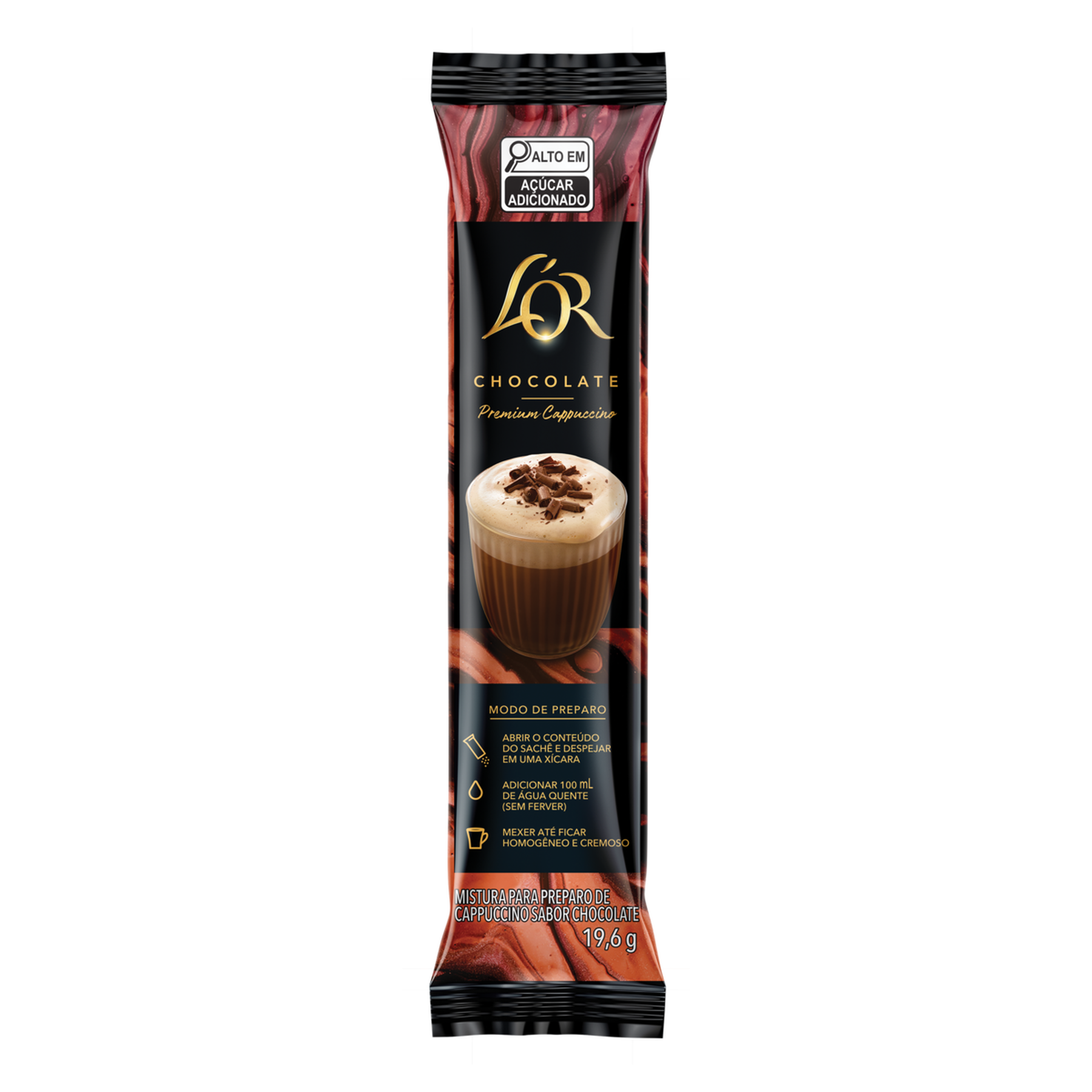 Cappuccino Solúvel Chocolate L'or Premium Pacote 19,6g