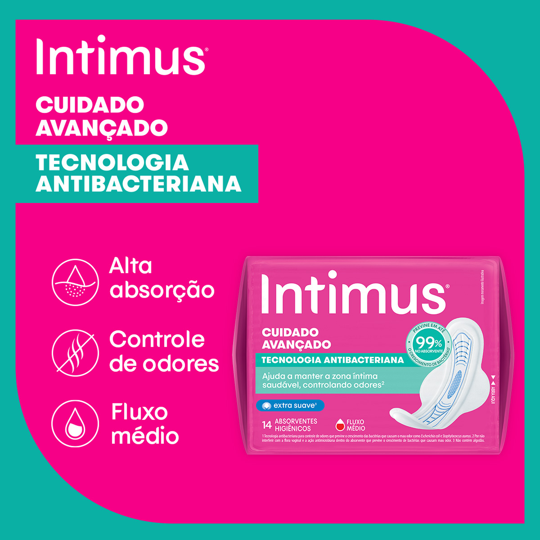 Absorvente com Abas Antibacteriano Ultrafino Intimus Pacote 14 Unidades