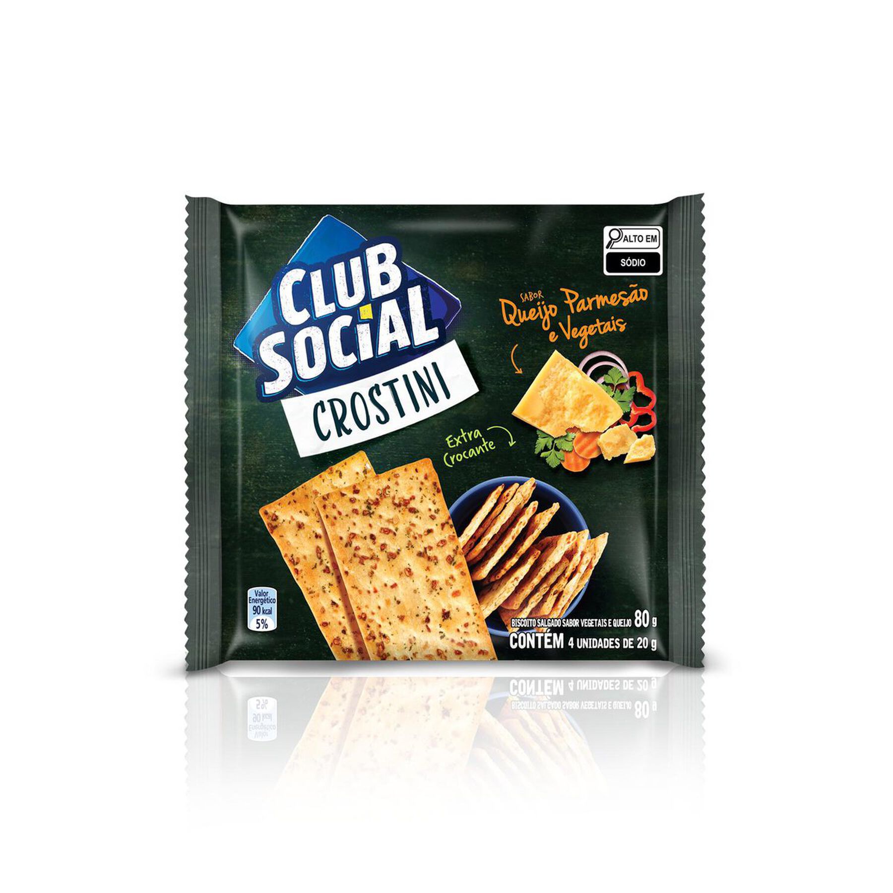 Pack Biscoito Crostini Queijo Parmes&atilde;o e Vegetais Club Social Pacote 80g 4 Unidades&nbsp;