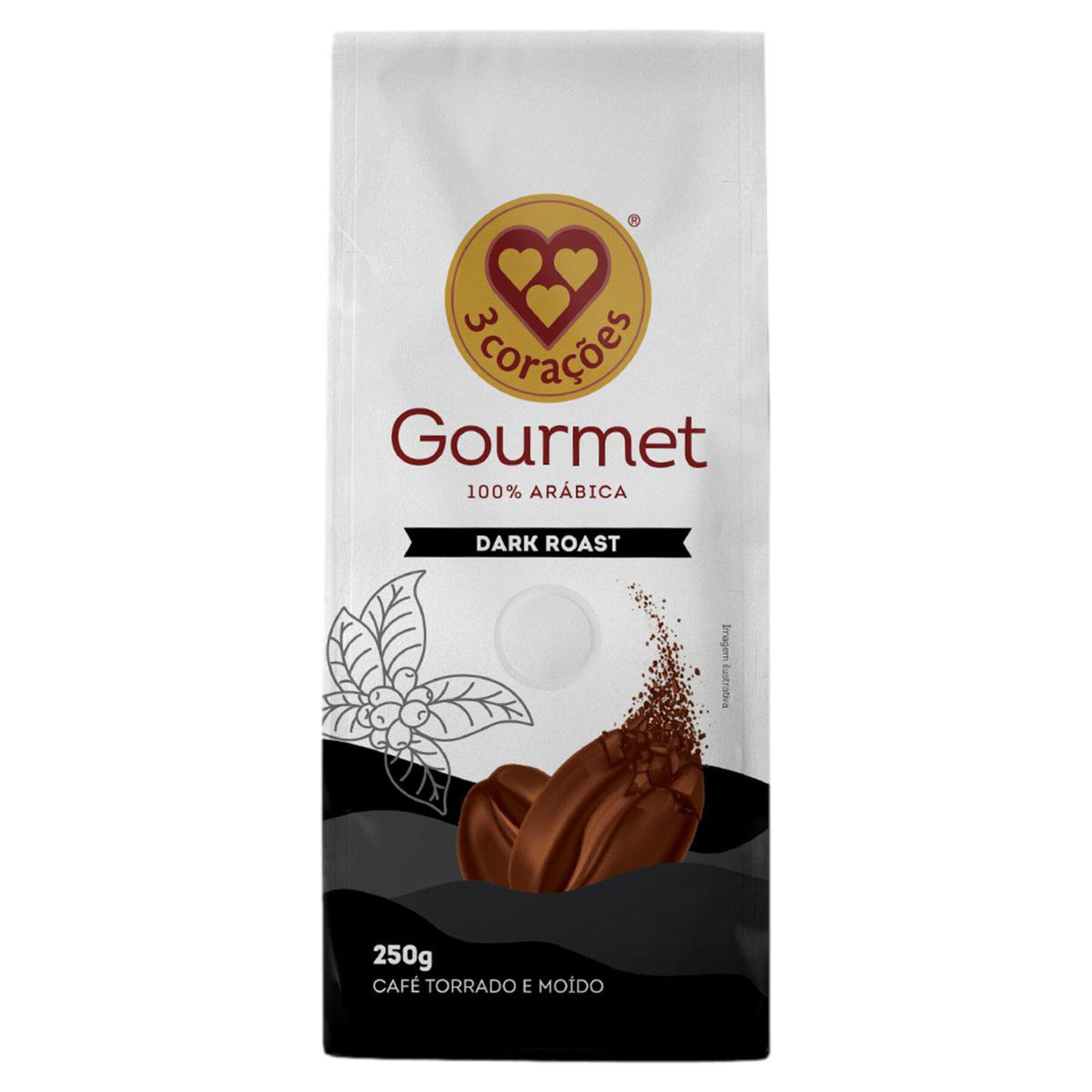 Caf&eacute; Torrado e Mo&iacute;do Dark Roast 3 Cora&ccedil;&otilde;es Gourmet Pacote 250g