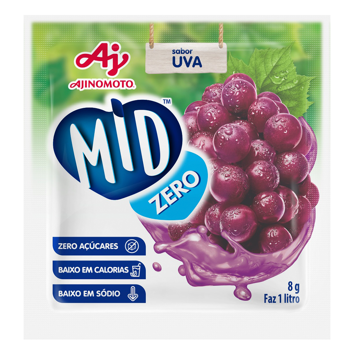 Refresco em P&oacute; Uva Mid Zero Pacote 8g