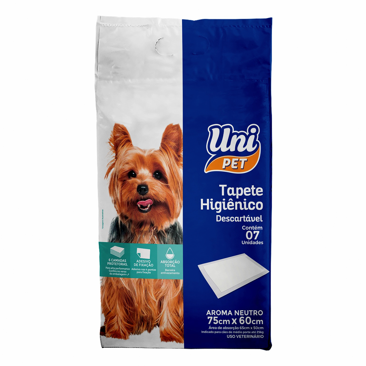 Tapete Higi&ecirc;nico Descart&aacute;vel Uni Pet 75cmx60cm C/7 Unidades