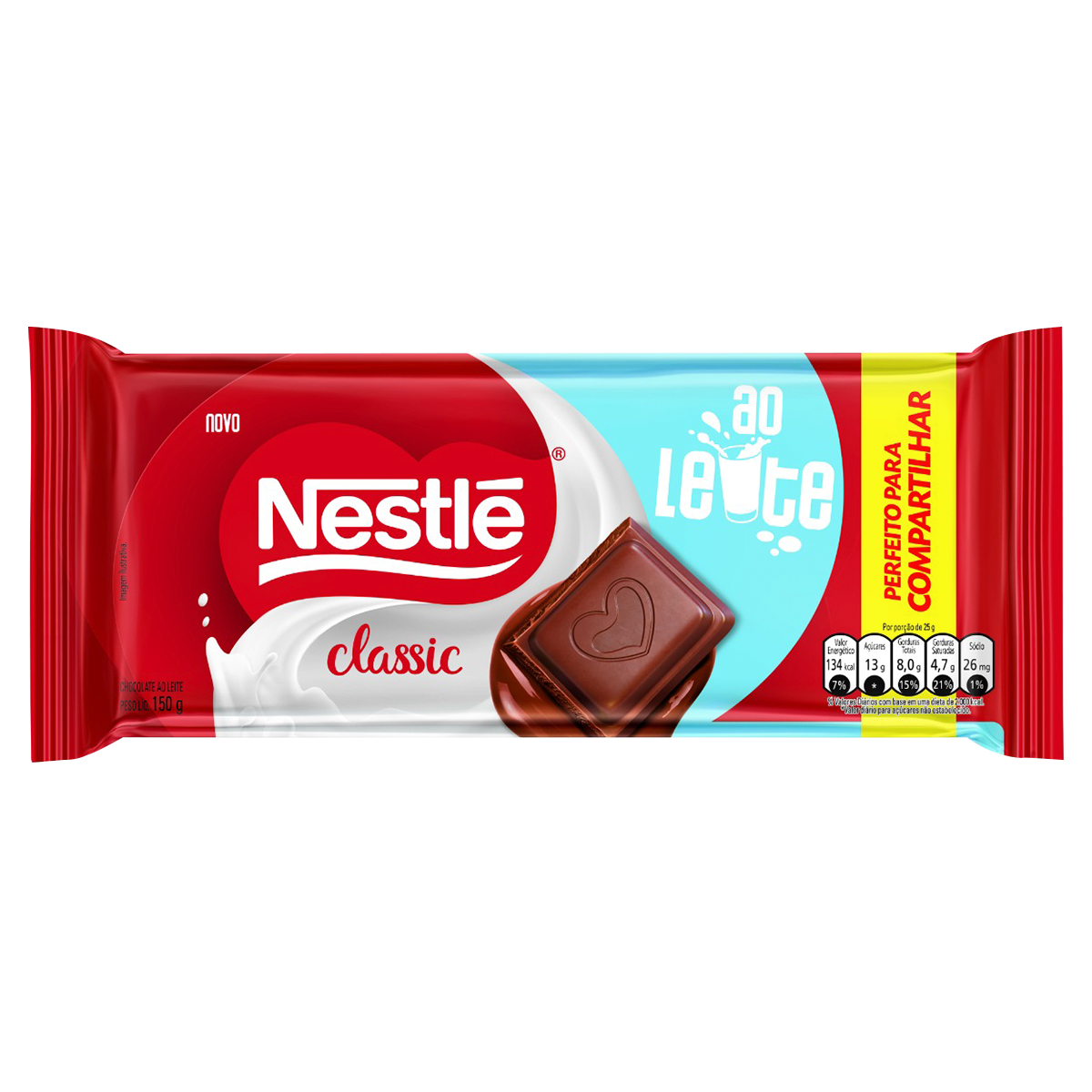 Barra de Chocolate Classic ao Leite Nestl&eacute; Pacote 150g