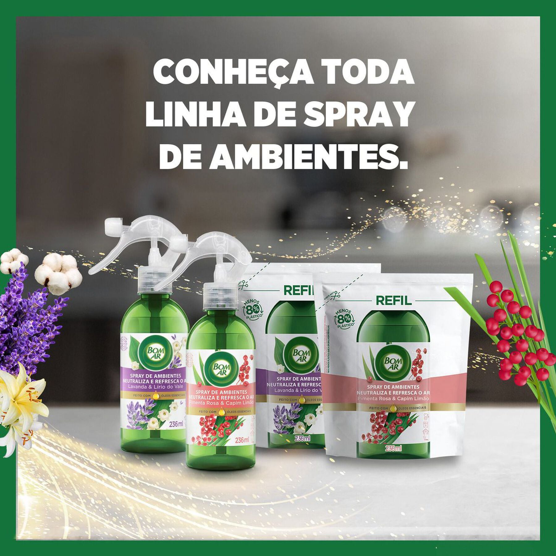 Neutralizador de Odores Pimenta-Rosa e Capim-Lim&atilde;o Bom Ar Sach&ecirc; 236ml Refil