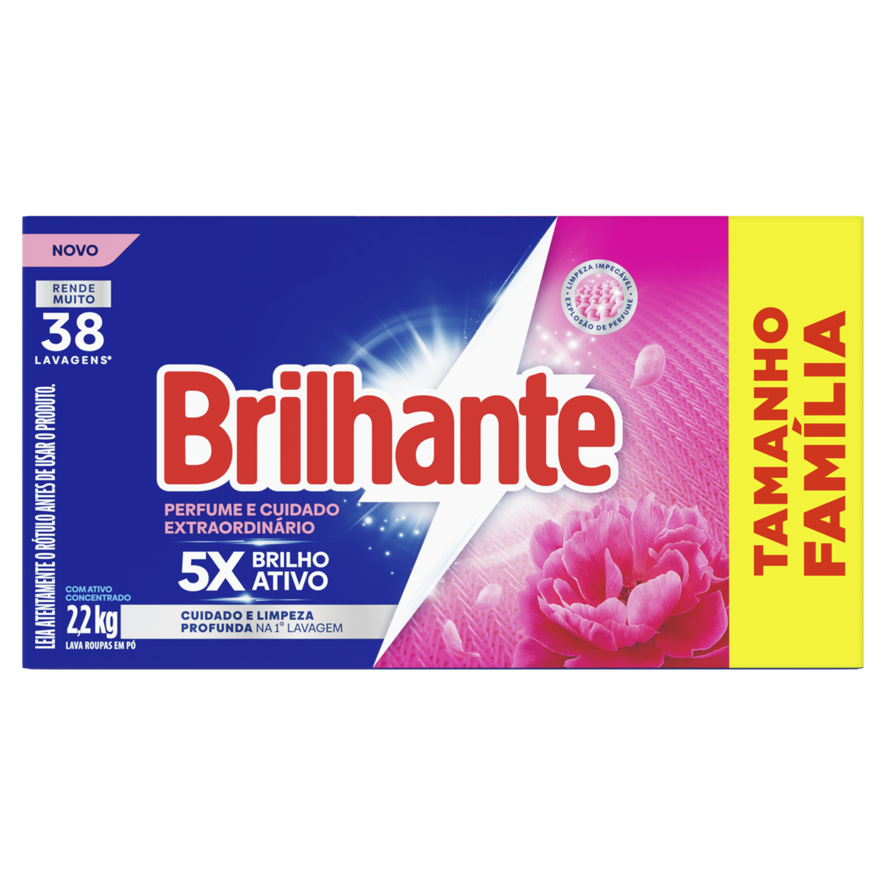 Lava Roupas em P&oacute; Perfume e Cuidado Extraordin&aacute;rio Brilhante Caixa 2,2kg - Embalagem Tamanho Fam&iacute;lia