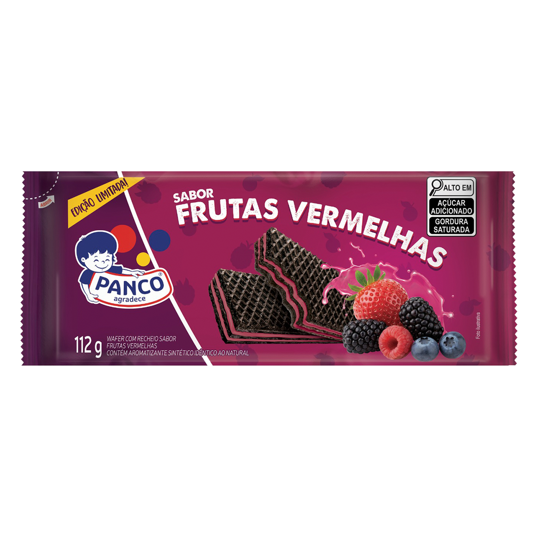 Biscoito Wafer Chocolate Recheio Frutas Vermelhas Panco Pacote 112g