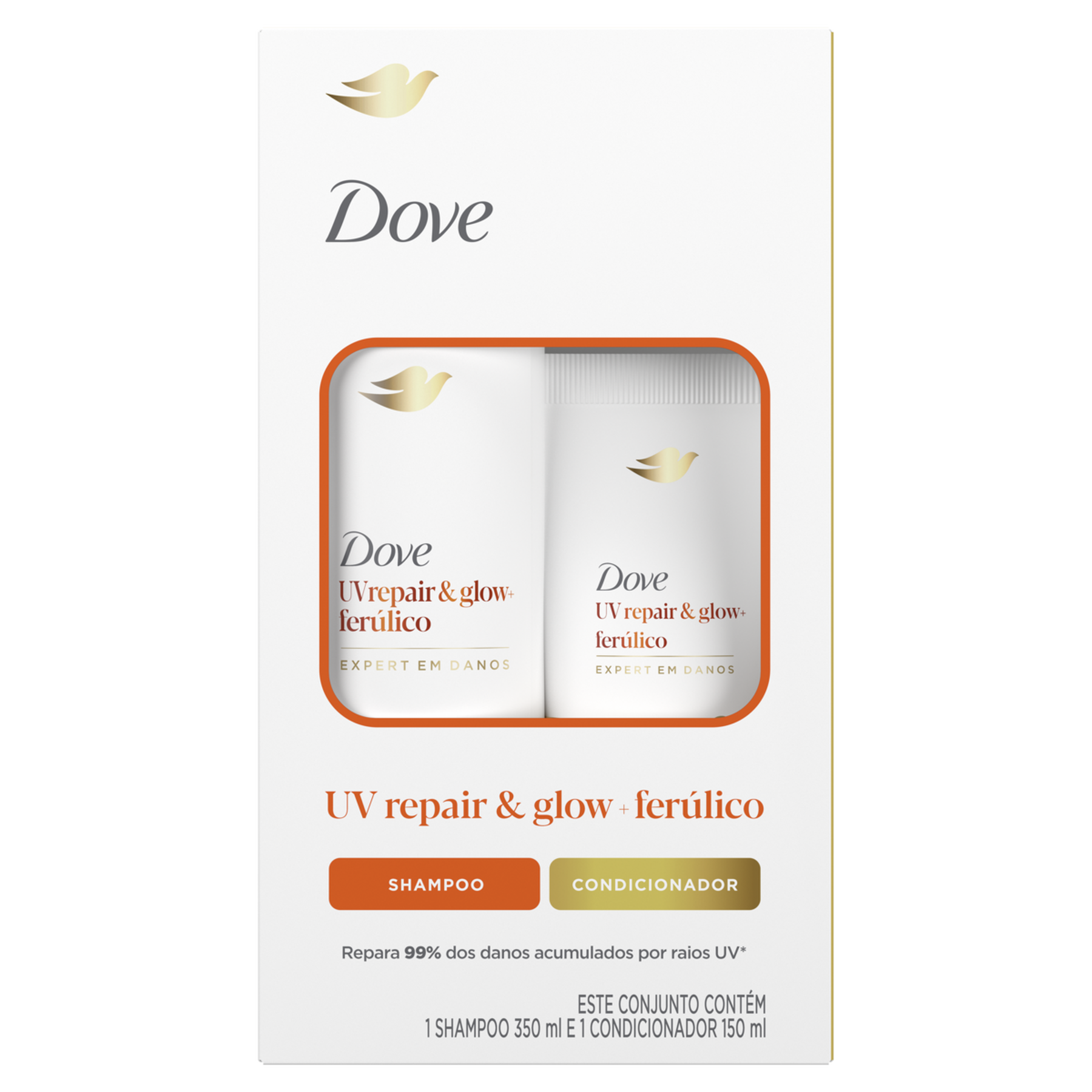 Kit Shampoo 350ml + Condicionador 150ml Dove UV Repair e Glow + Fer&uacute;lico