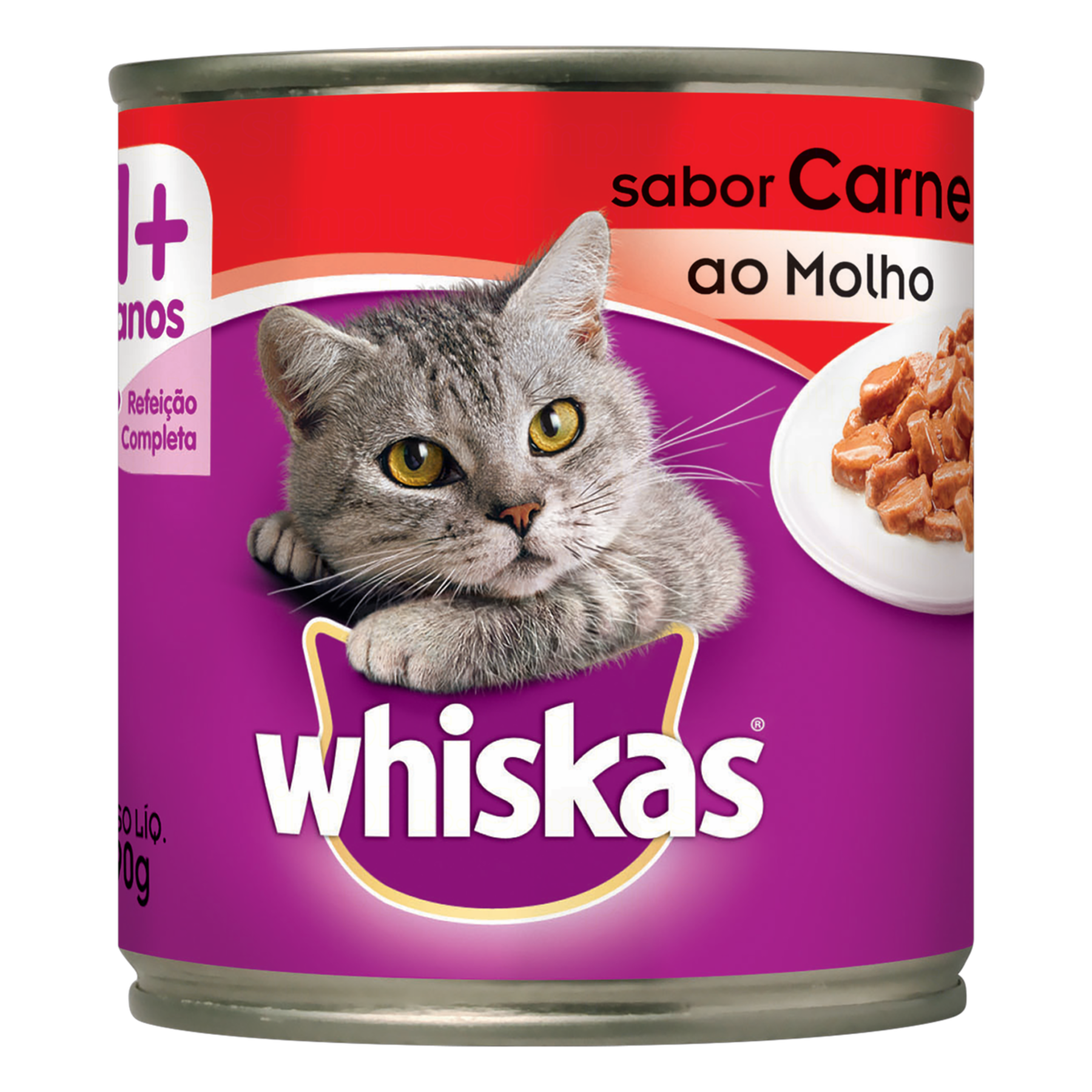 Alimento para Gatos Adultos 1+ Carne ao Molho Whiskas Lata 290g