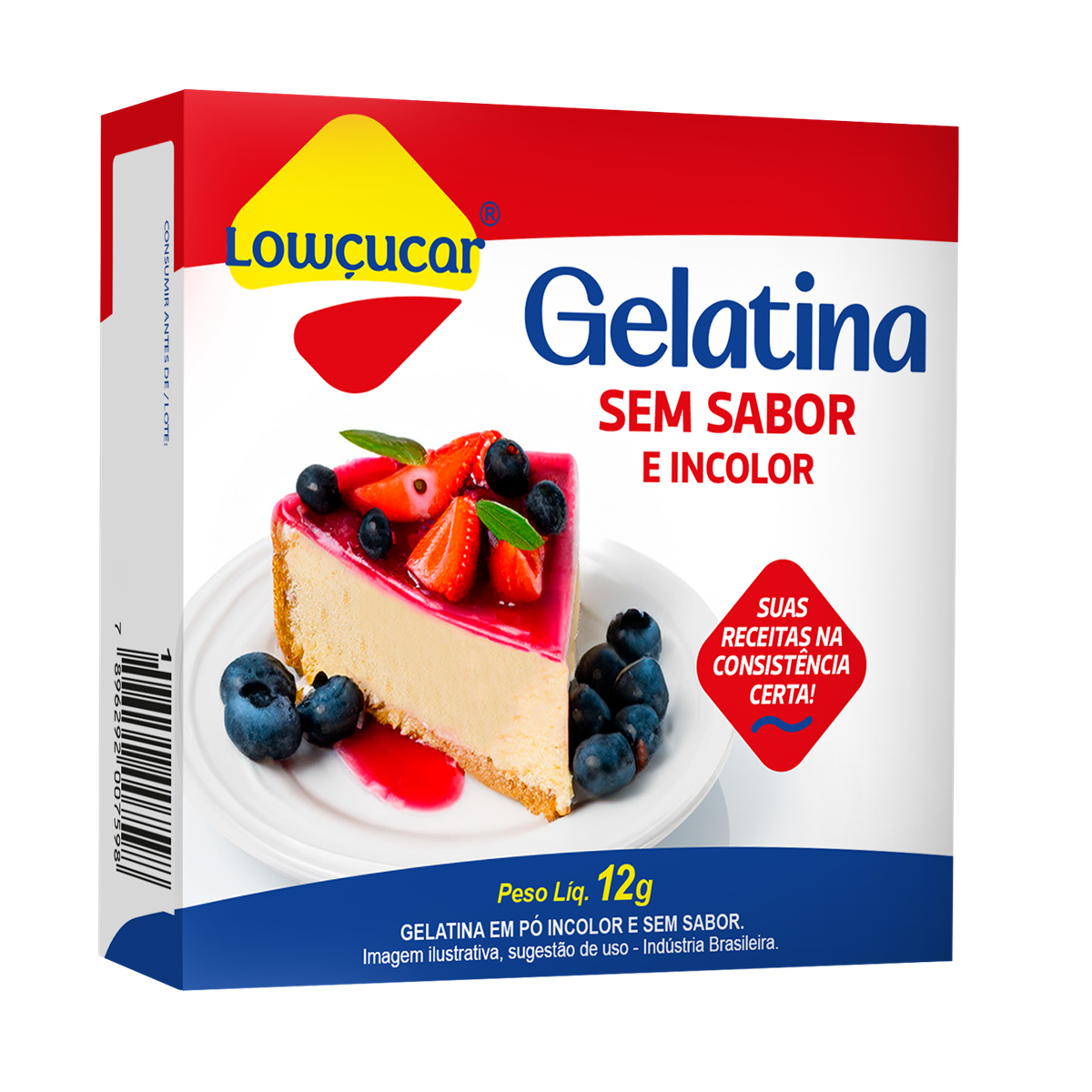 Gelatina Sem Sabor Incolor Low&ccedil;ucar 12g